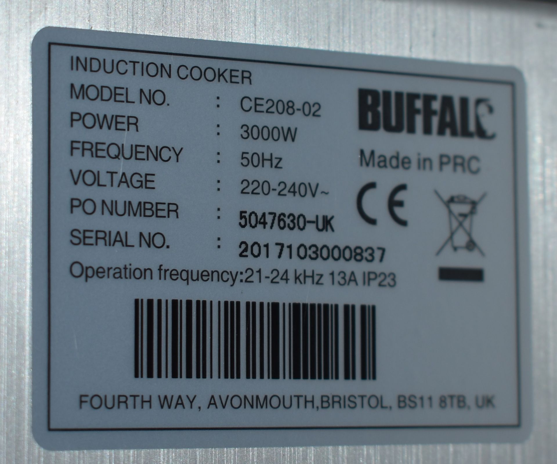 1 x Buffalo CE208 3000W Single Zone Induction Hob - 240v - CL232 - Ref116 - Location: Altrincham - Image 4 of 5