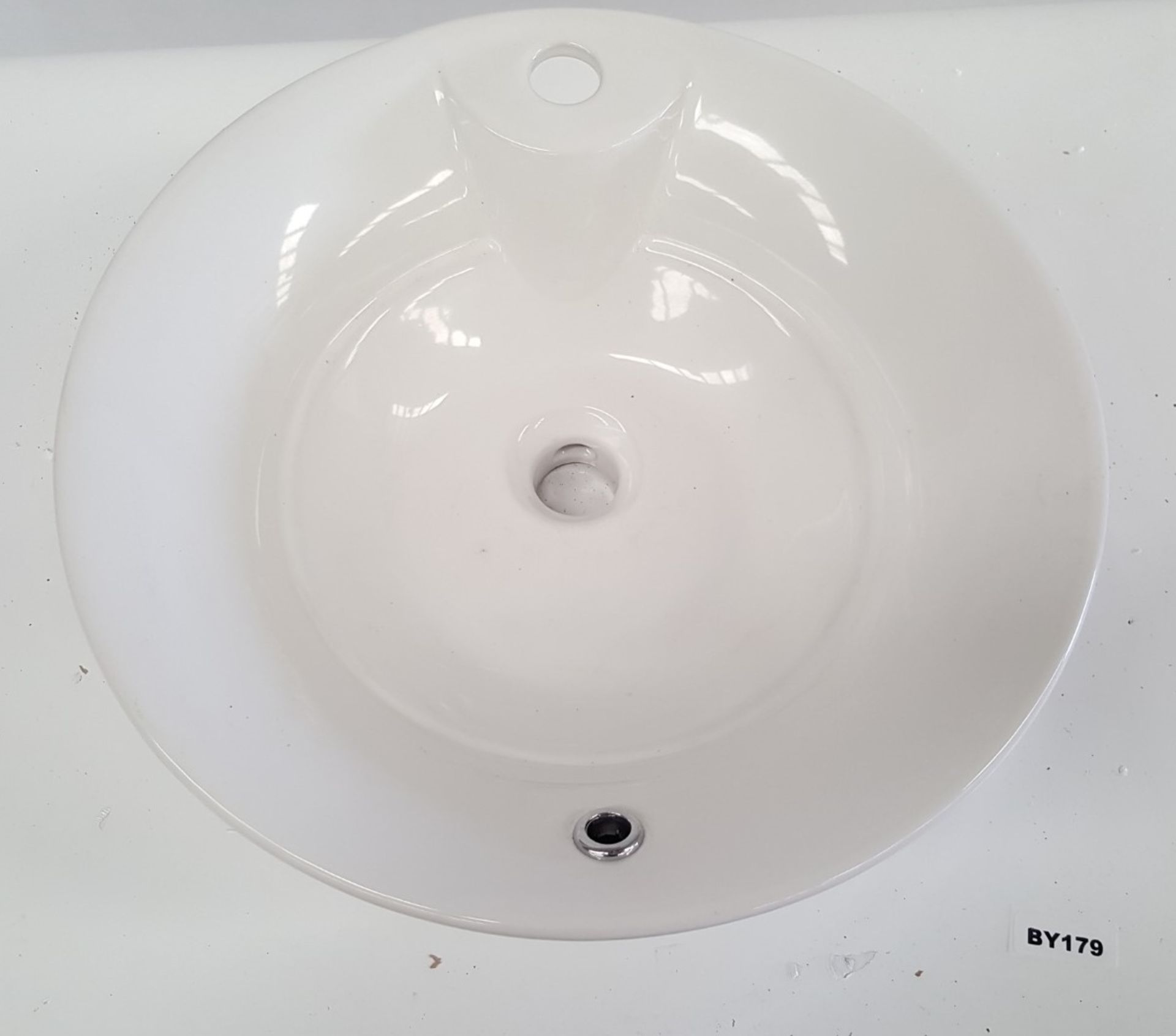 1 x Free Standing White Ceramic Vanity Round Basin - Ref BY179 - Bild 5 aus 5