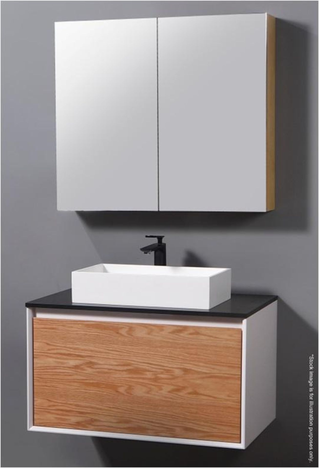 1 x Quartz Stone Topped Wall Hung Bathroom Vanity Unit With A Stone Resin Basin And Soft Close Draw