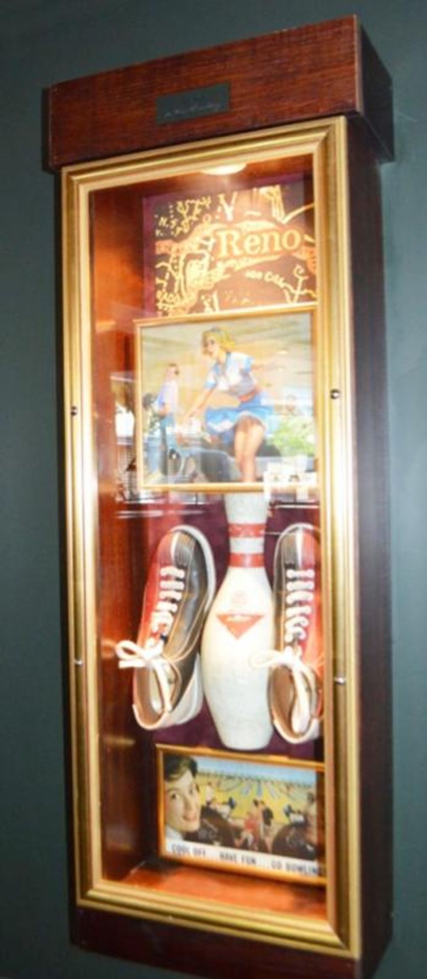 1 x Americana Wall Mounted Illuminated Display Case - RENO 10 PIN BOWLING - Includes Various Images, - Image 3 of 5