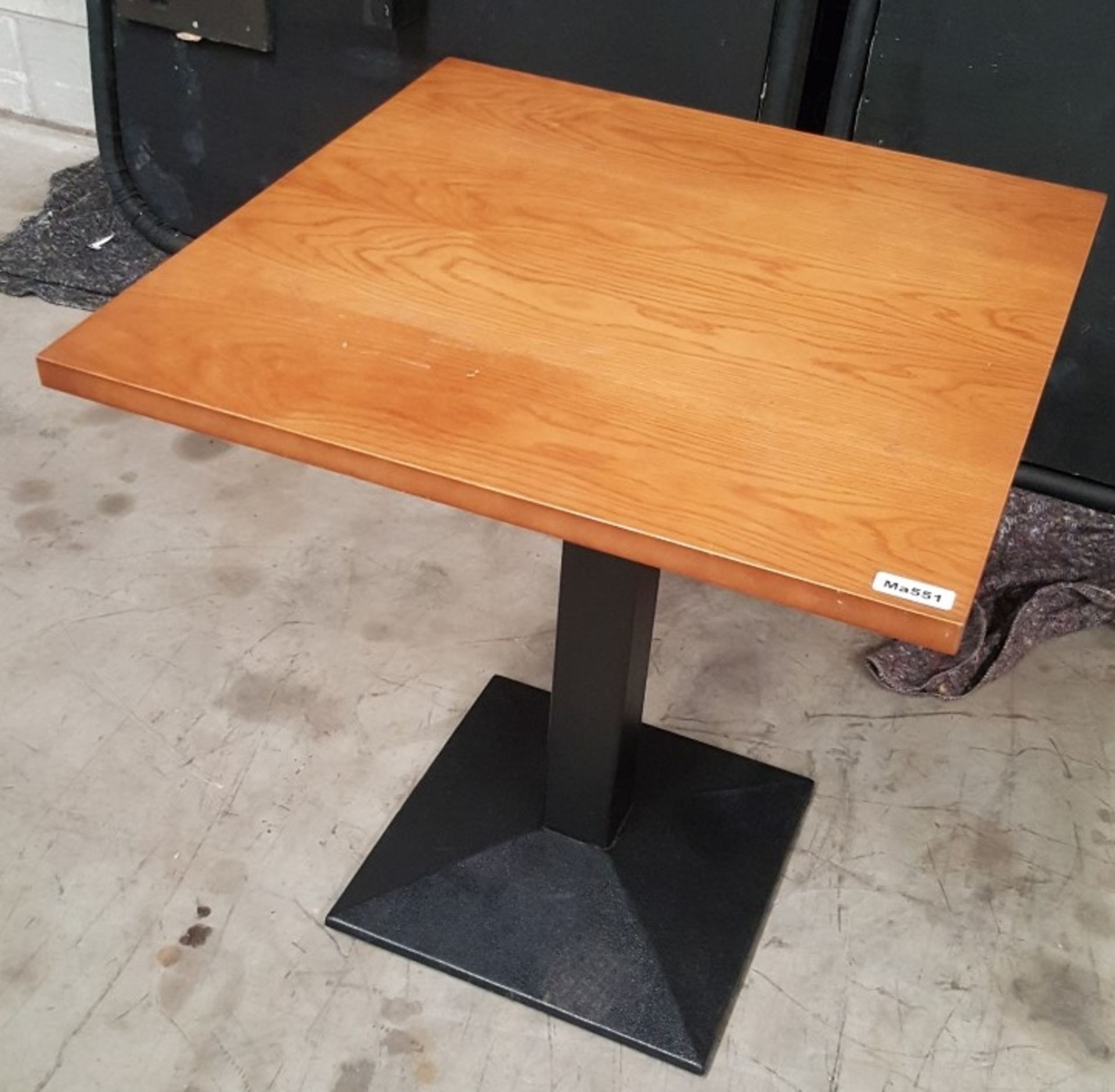 4 x Square Wood-Topped Bistro Tables With Metal Bases - MA551 - CL350 - Location: Altrincham WA14