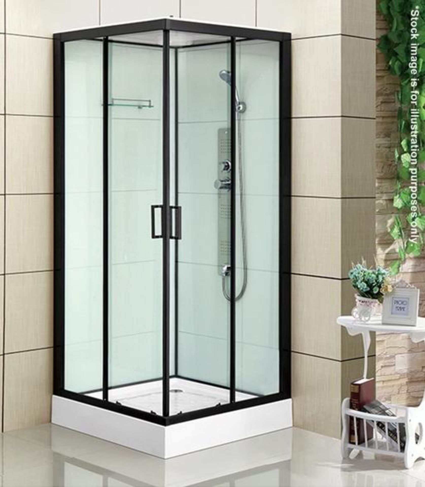 1 x Premium Quality 2.1 Metre Tall Double Hinged Straight Shower Enclosure In Matt Black - Dimension