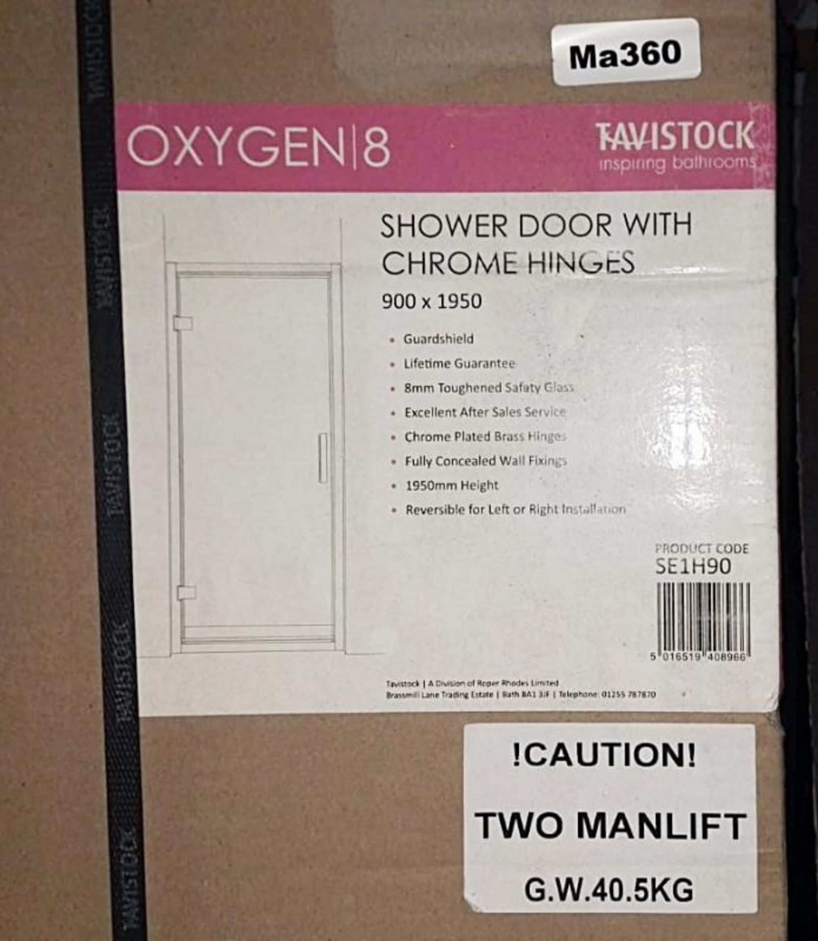 1 x Tavistock 'OXYGEN 8' Shower Door With Chrome Hidges - Dimensions: 900 x 1950mm - Ref: ma360 - Un - Image 2 of 2