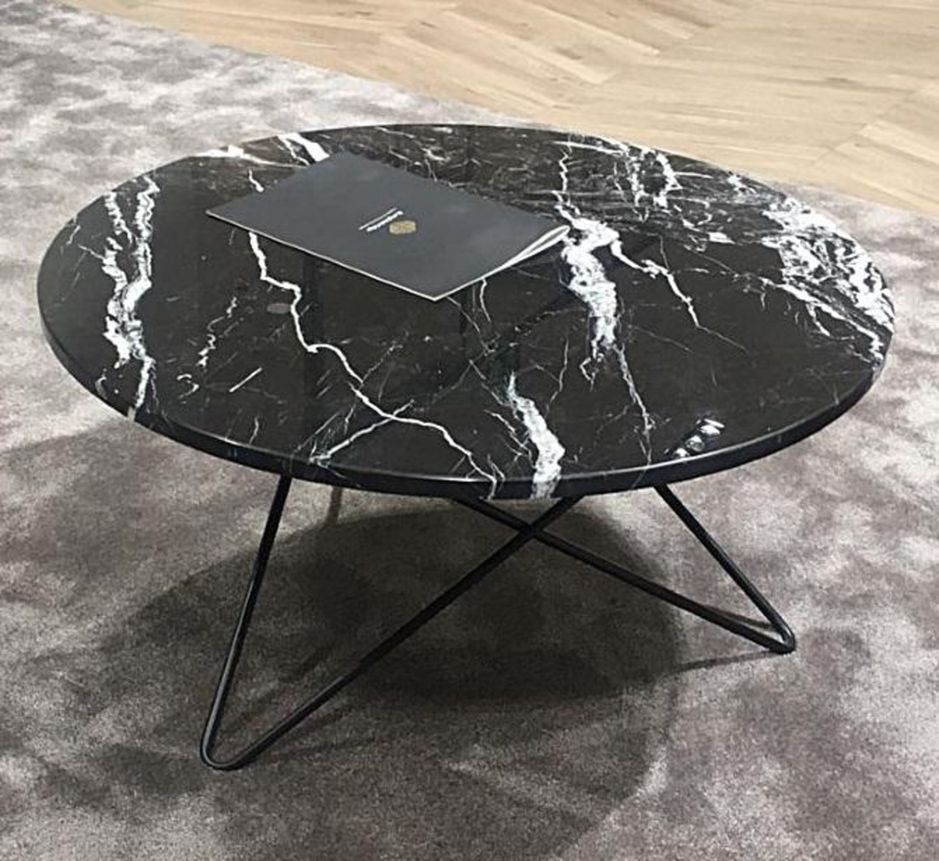 1 x OX DENMARQ 'O' 80cm Black Marquina Marble Topped Designer Table With a Black Steel Base - Recent