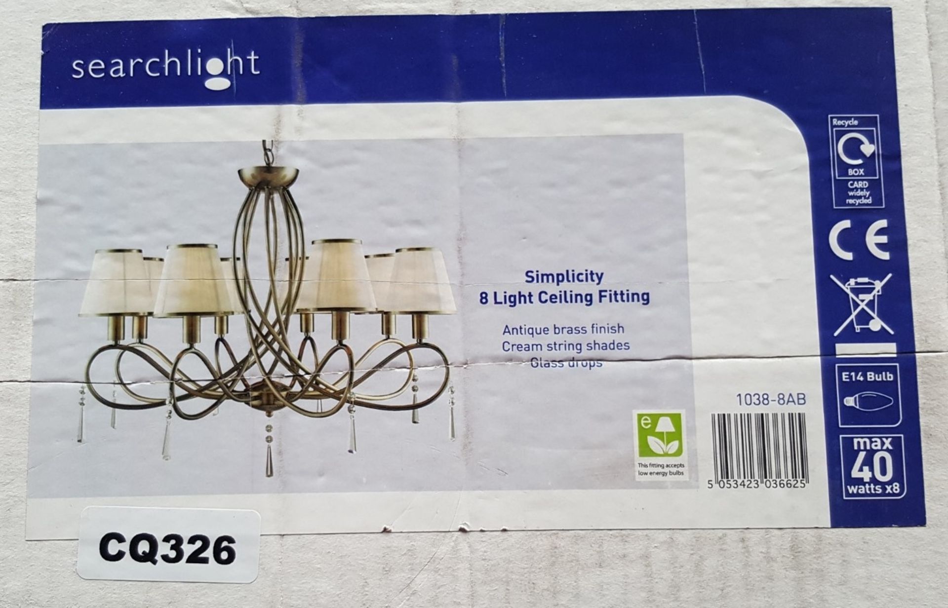 1 x Searchlight Simplicity 8 Light Ceiling Chandelier in Antique Brass - Product Code 1038-8AB - New