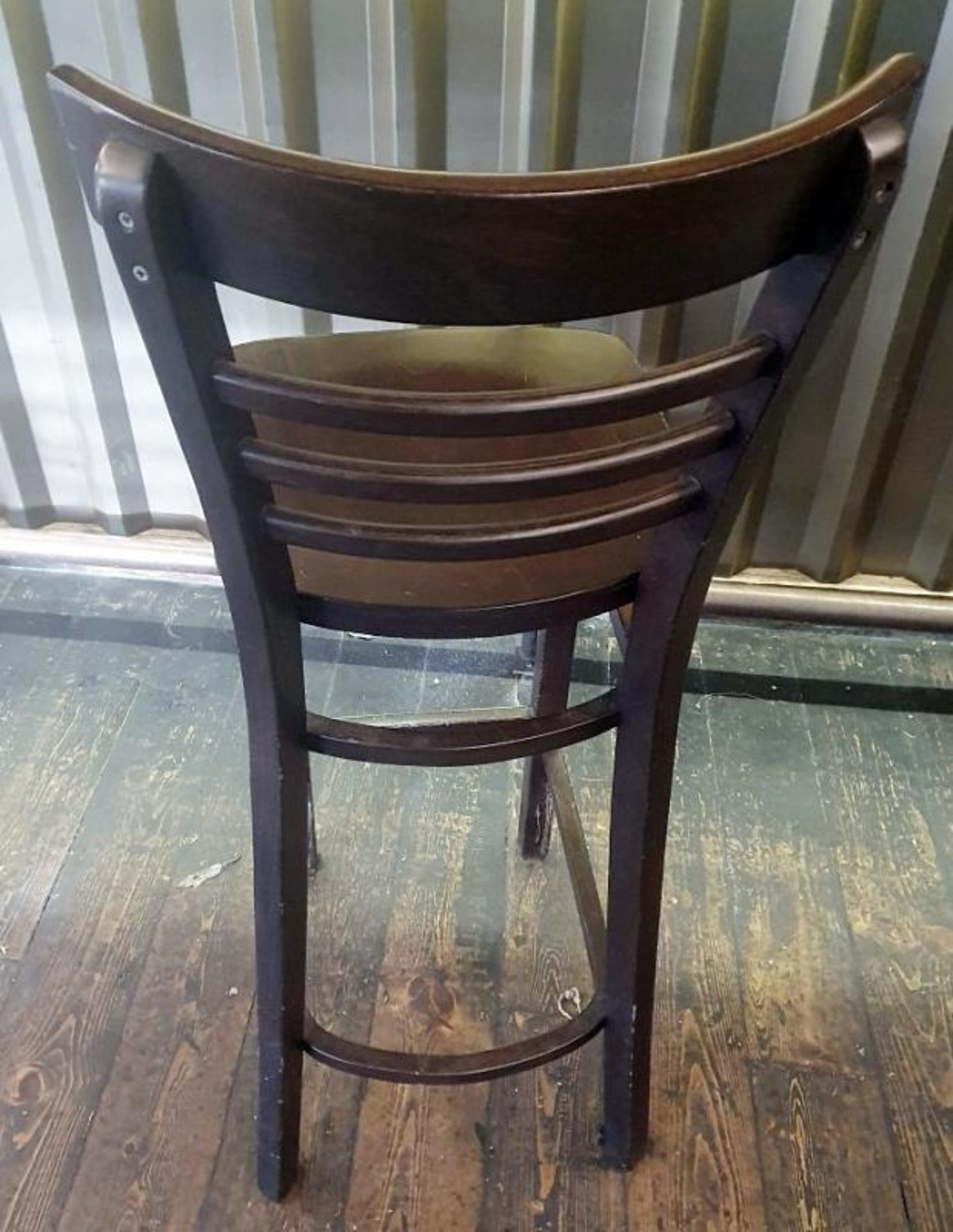 5 x Tall Wooden Bar Stools In A Dark Wood Stain - Recently Taken From A Contemporary Caribbean Resta - Image 2 of 5