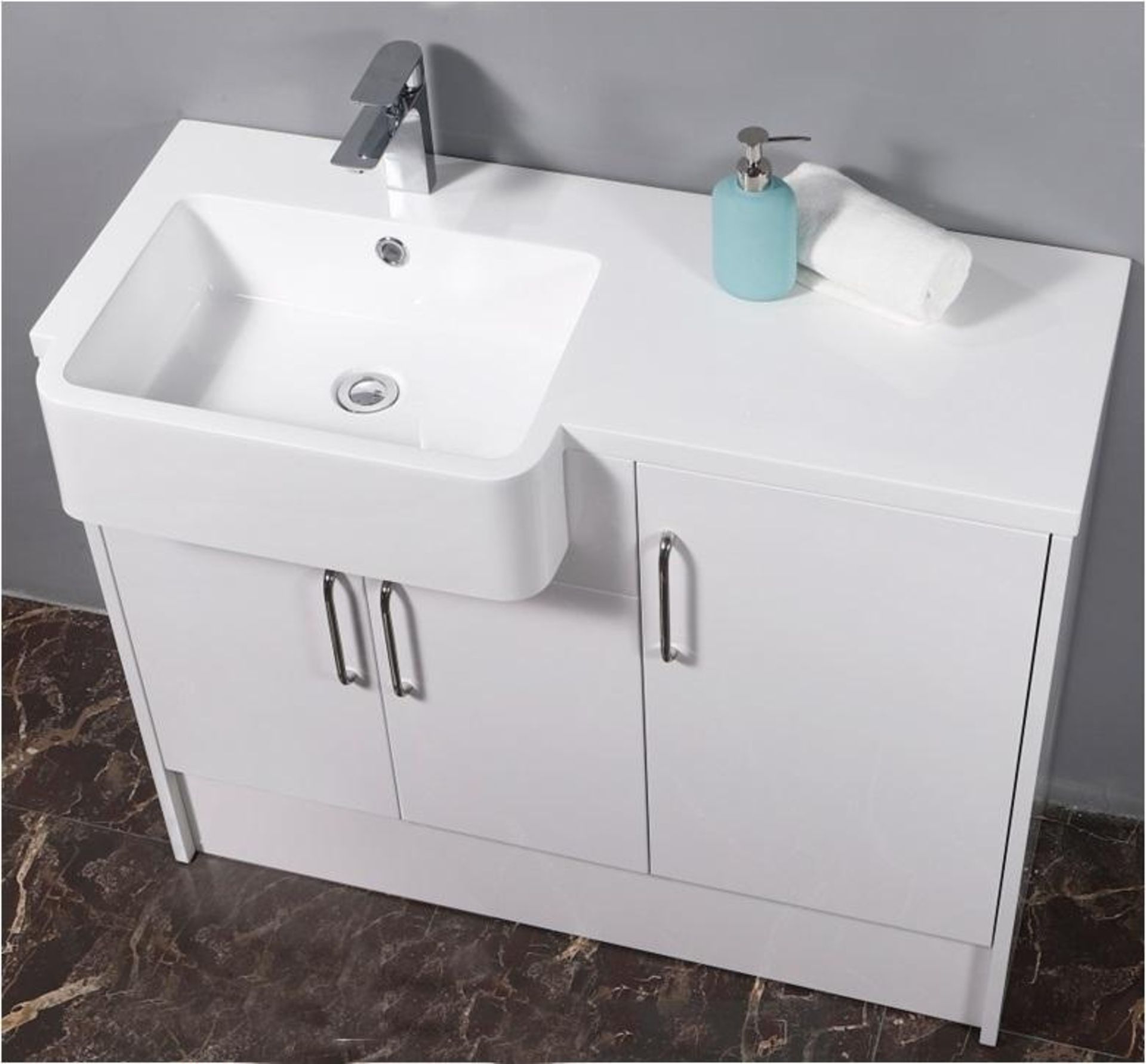 1 x High Gloss White Bathroom Vanity Unit Featuring A Gelcoat Coated Basin And Soft Close Doors - Di