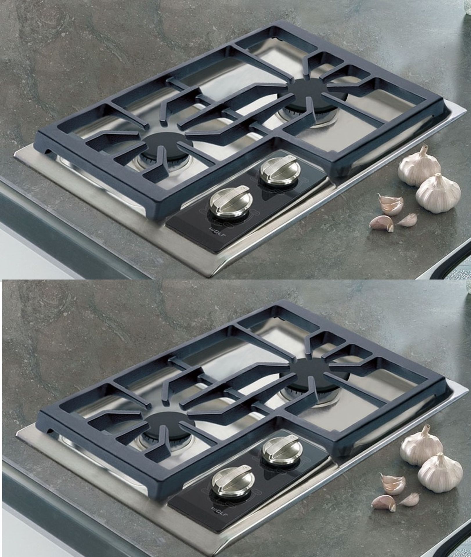 2 x Wolf Integrated Gas 15" Cook Top Twin Burners - Model CT15/S - Stainless Steel Finish - 15 x