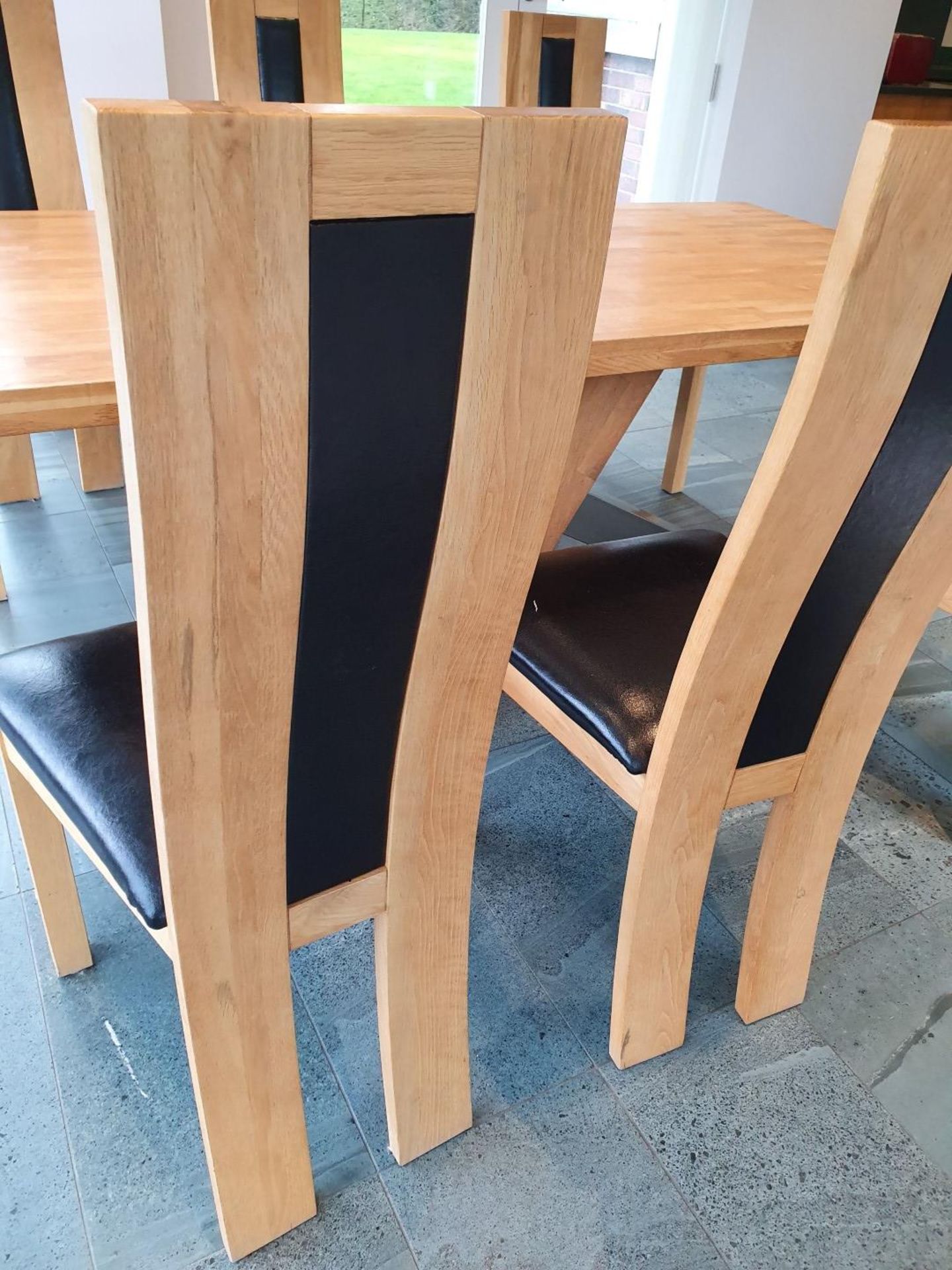 1 x Solid Oak 1.8 Metre Dining Table With 6 x High Back Dining Chairs - Pre-owned In Great Condition - Image 4 of 12