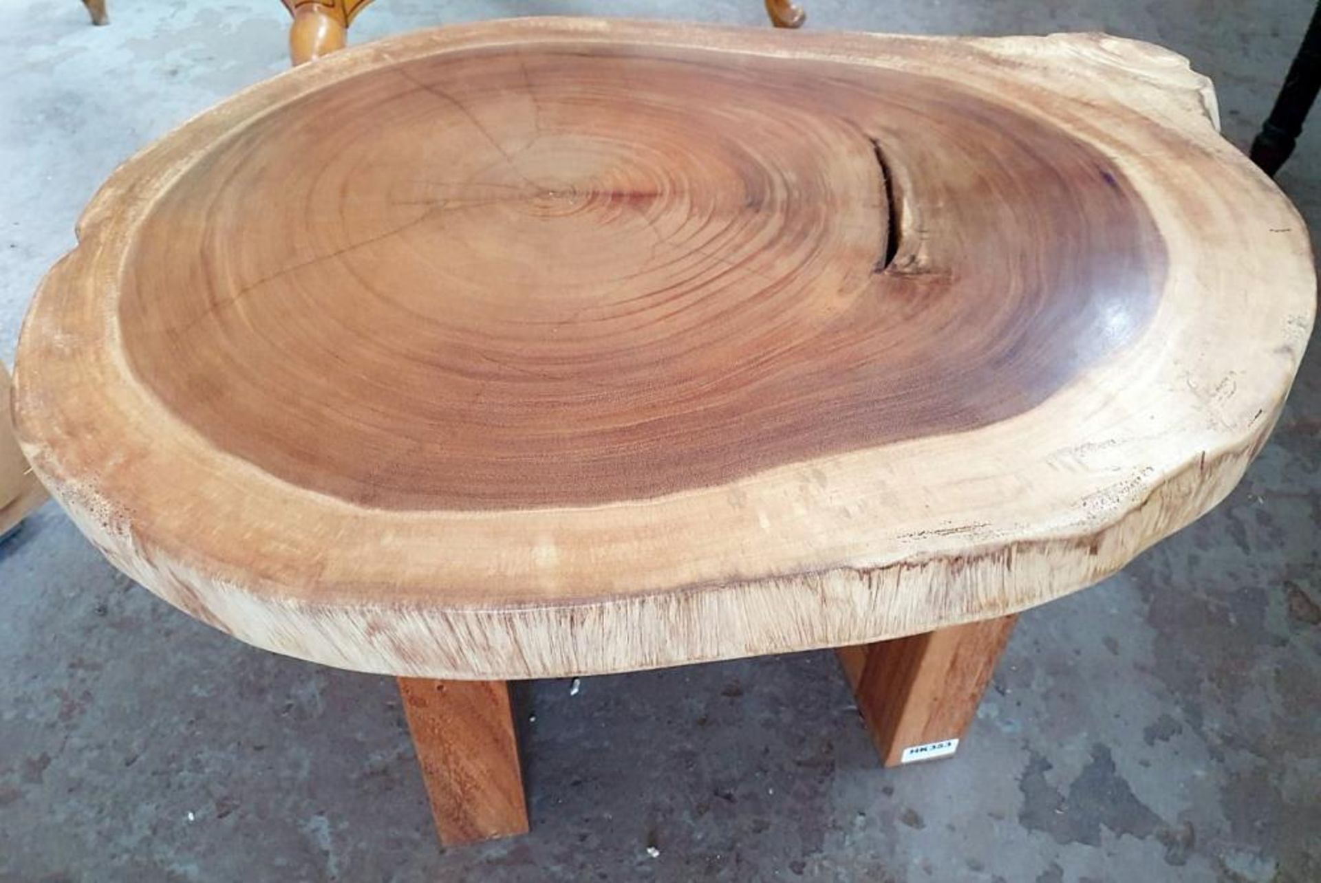 1 x Unique Reclaimed Solid Tree Trunk Coffee Table With Square Base - Dimensions (approx): Height 45