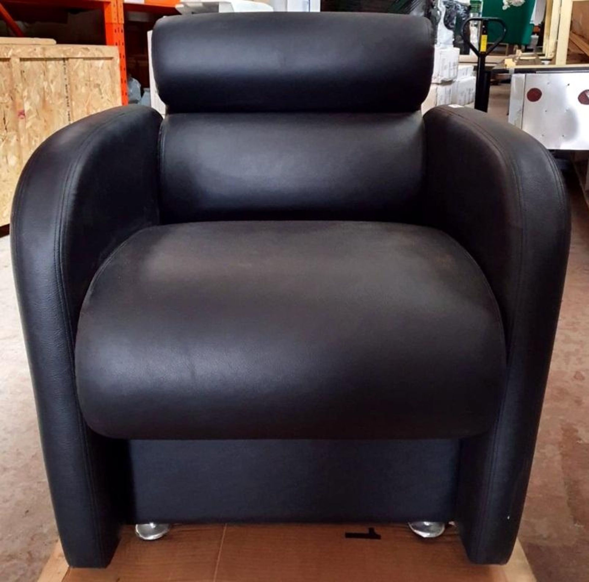 1 x Curved Armchair In Faux Black Leather - Preowned - £1 Start, No Reserve - Ref: 294 / WH1 - CL011