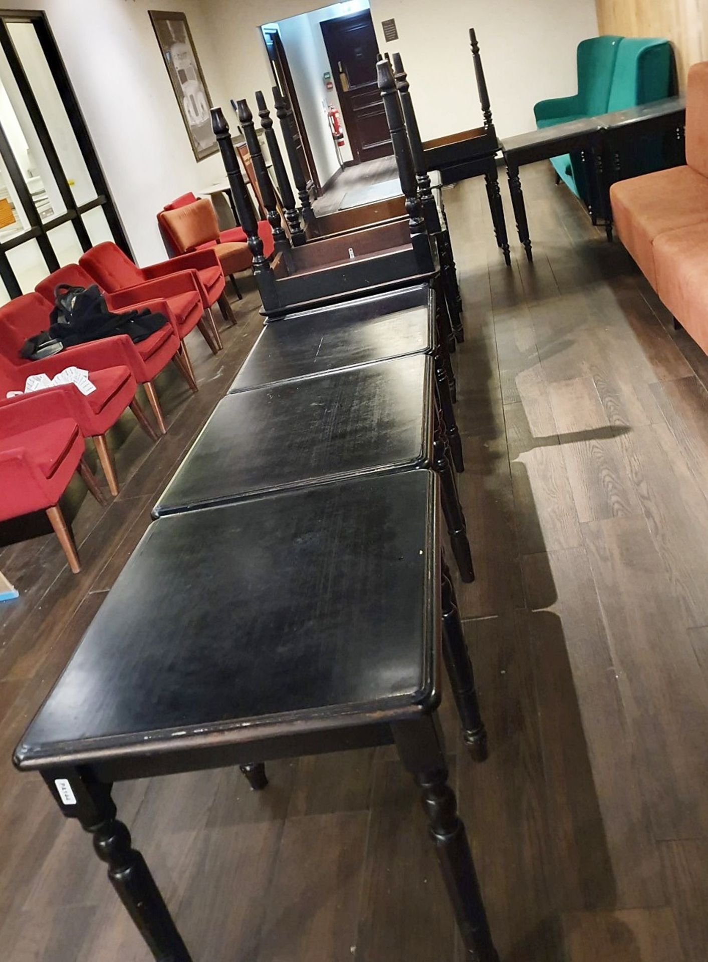 15 x Square Tables With Dark Stained Finish and Turned Legs - H74 x W70 x 65 cms - Ref PA144/216 - - Image 6 of 6
