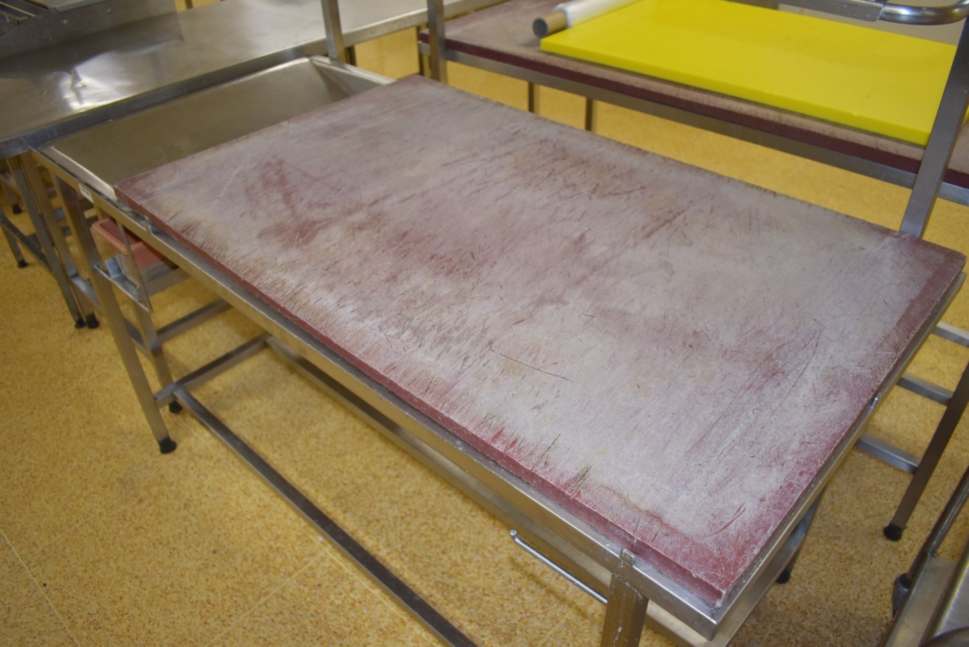 1 x Commercial Supermarket Butchers Prep Table - Stainless Steel Bench With Chopping Board, Drip - Image 3 of 6