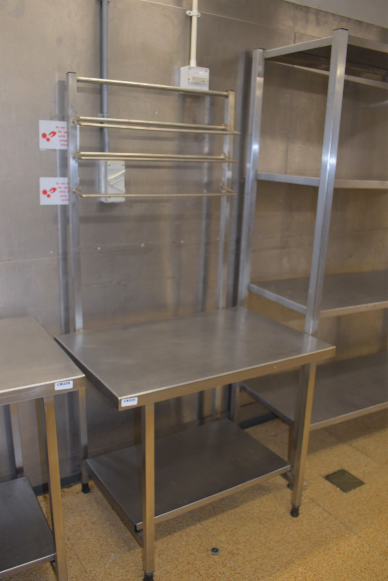 1 x Stainless Steel Prep Table With Overhead Utensil Hanging Rails and Undershelf - H76 / 175 x