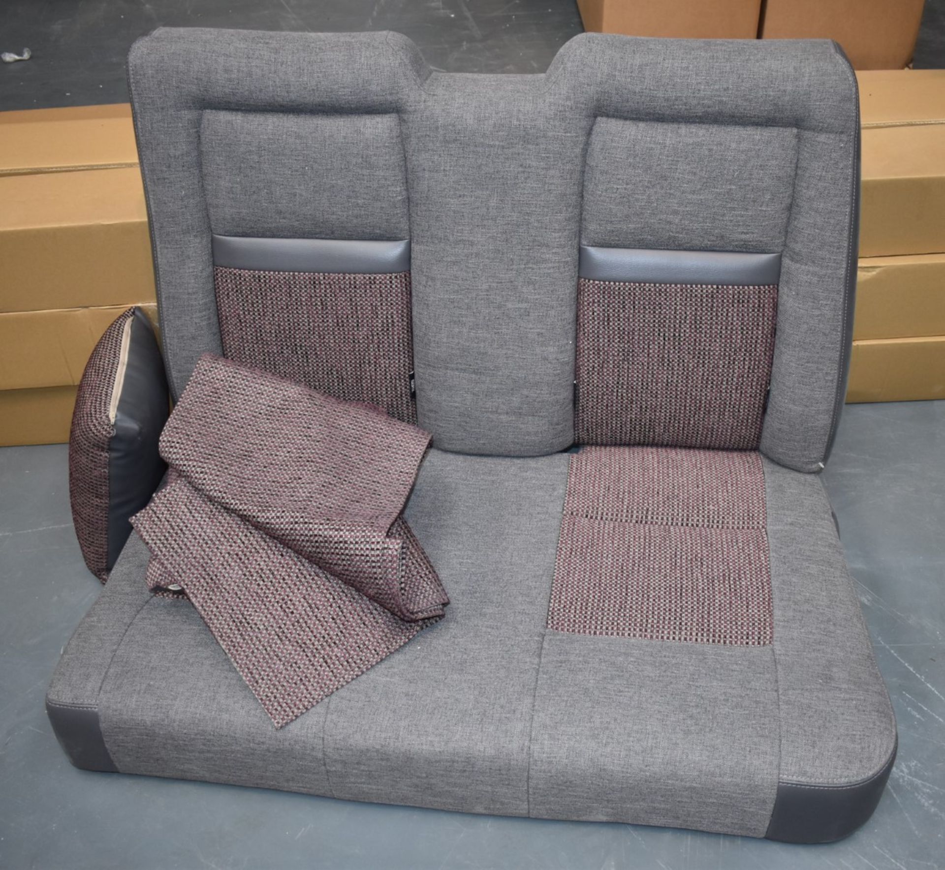 1 x Set of Rear Van Seats With Frame, Seatbelts, Headrests, Pillows, Spare Fabric and Fittings -