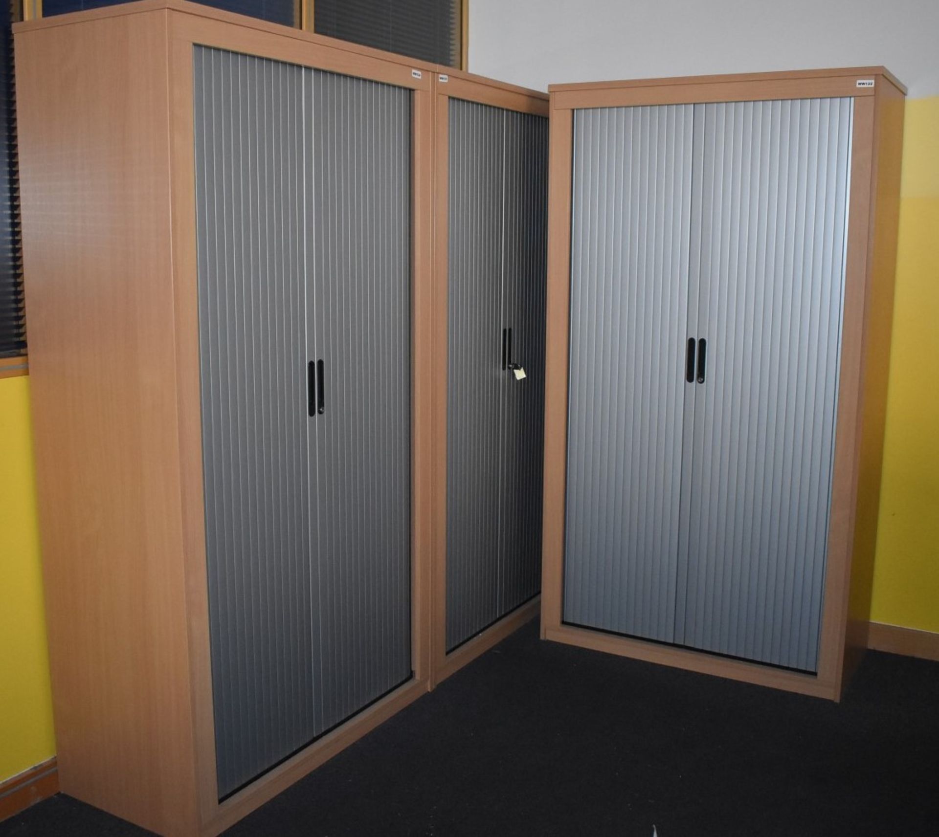 1 x Tambour Door Office Storge Cabinet in Beech and Silver - Modern Design With Four Internal - Image 2 of 3