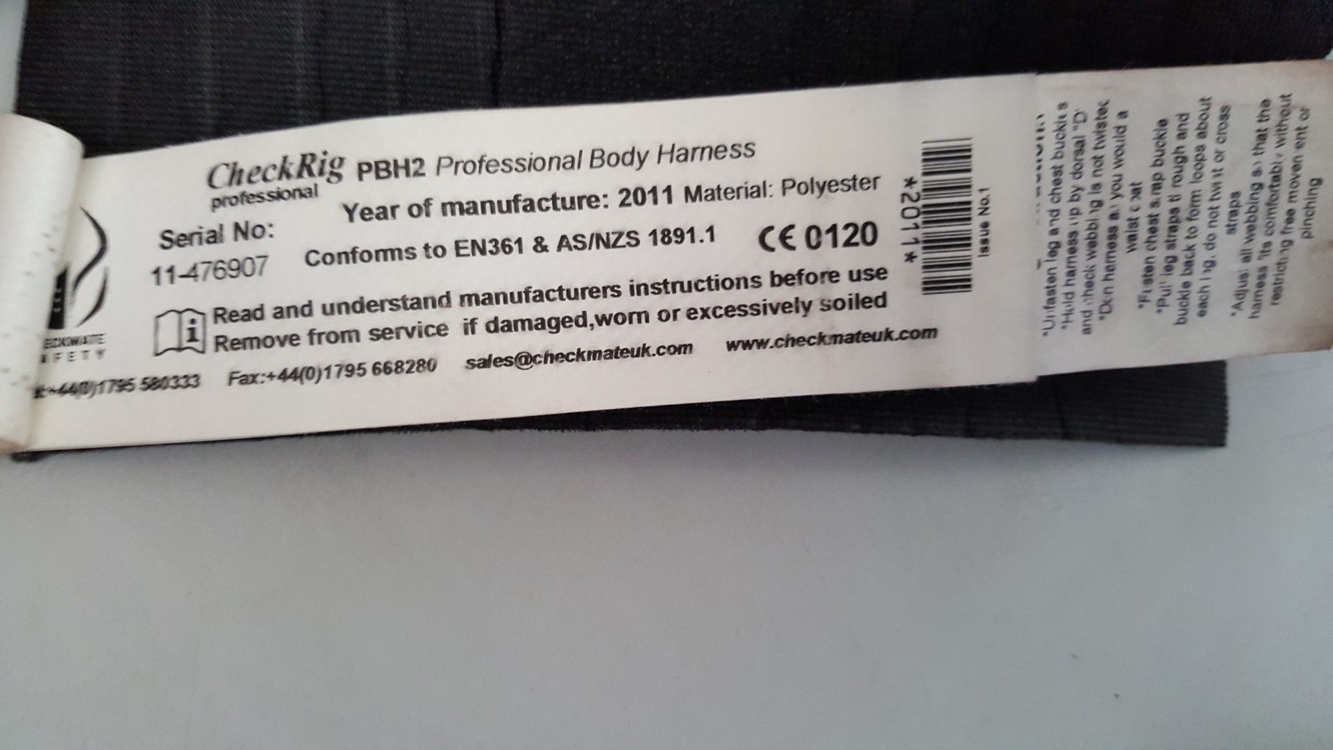 2 x Work SAFETY HARNESS (CheckRig PBH2, Tractel HT31) **£5 Start** Ref CQ208 - Bild 4 aus 4