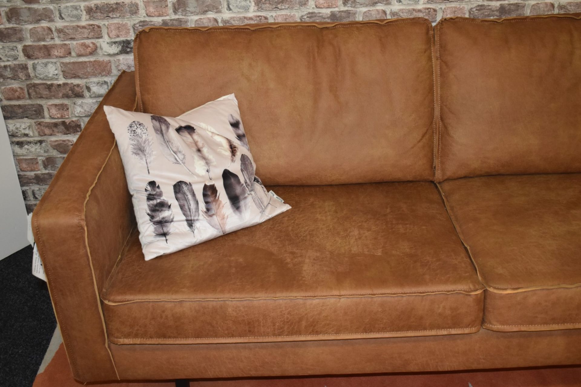 1 x Rodeo Two Seater Tan Leather Sofa With Kilburn & Scott Feather Cushions - Image 10 of 13