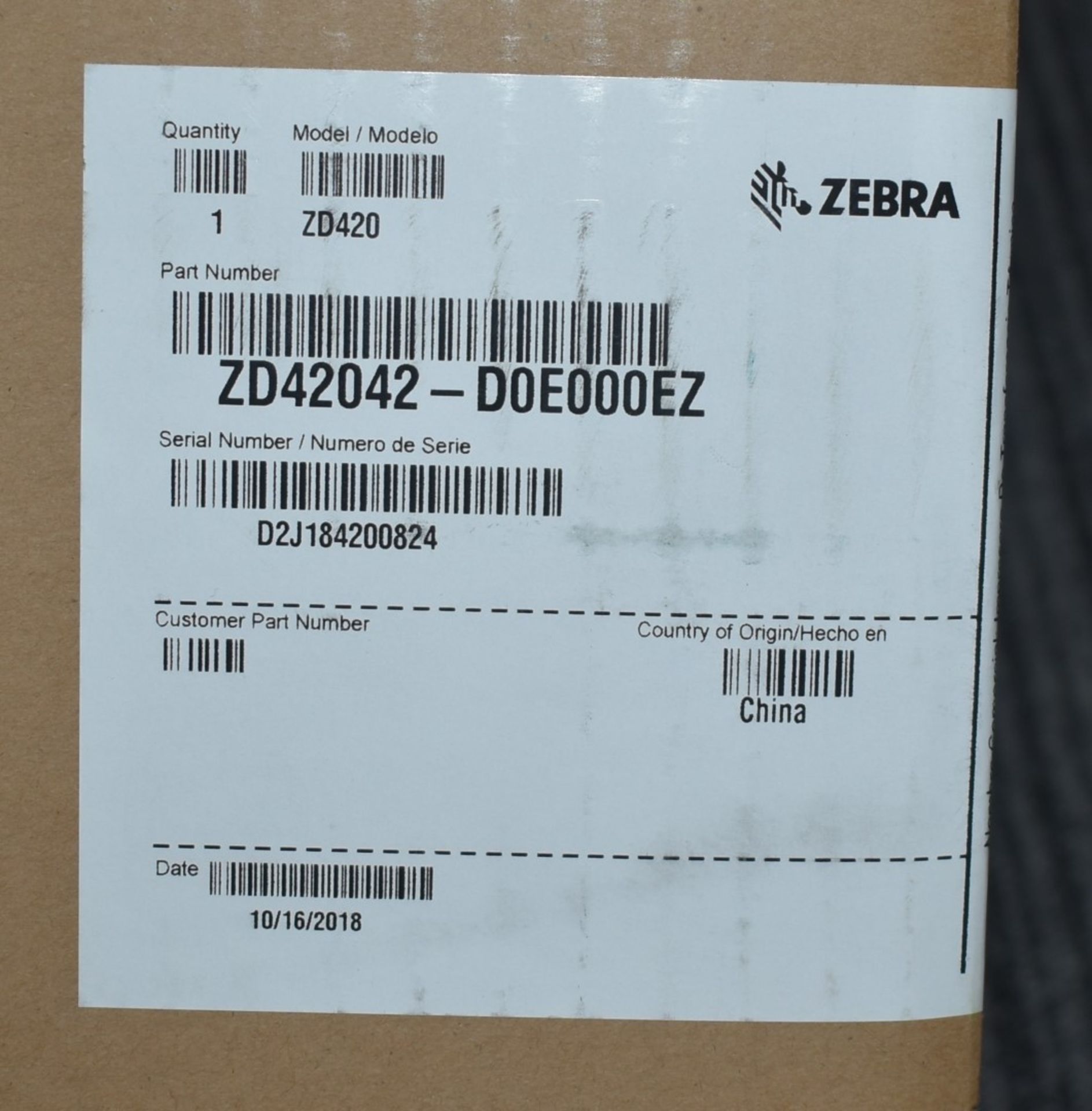 1 x Zebra ZD420 Thermal Transfer Label Printer - 203 dpi - USB and Ethernet - Unused With Original - Image 4 of 6