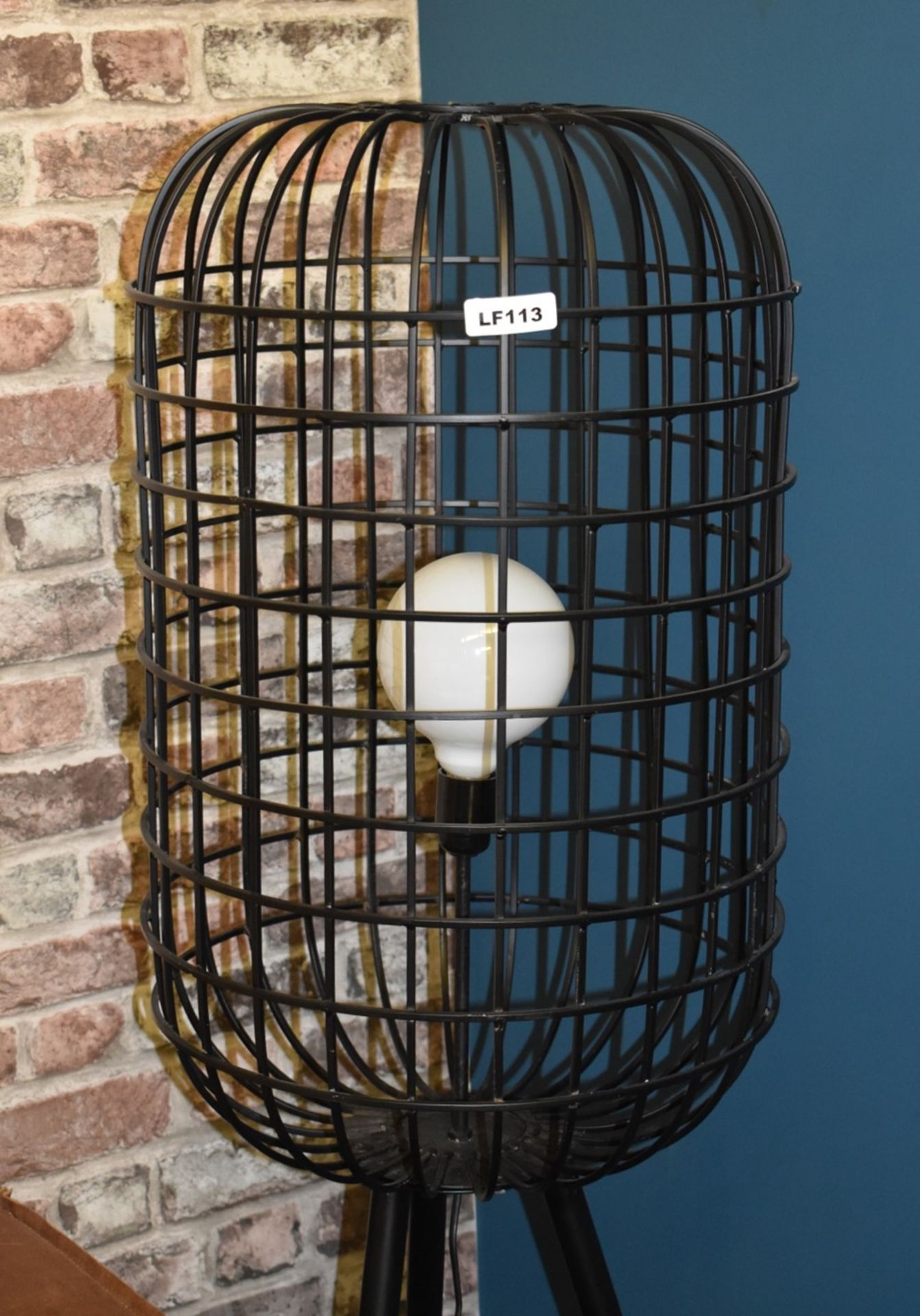 1 x Industrial Designed Cage Floor Lamp With Distressed Finish, Tripod Stand, and Inline On/Off - Image 4 of 8