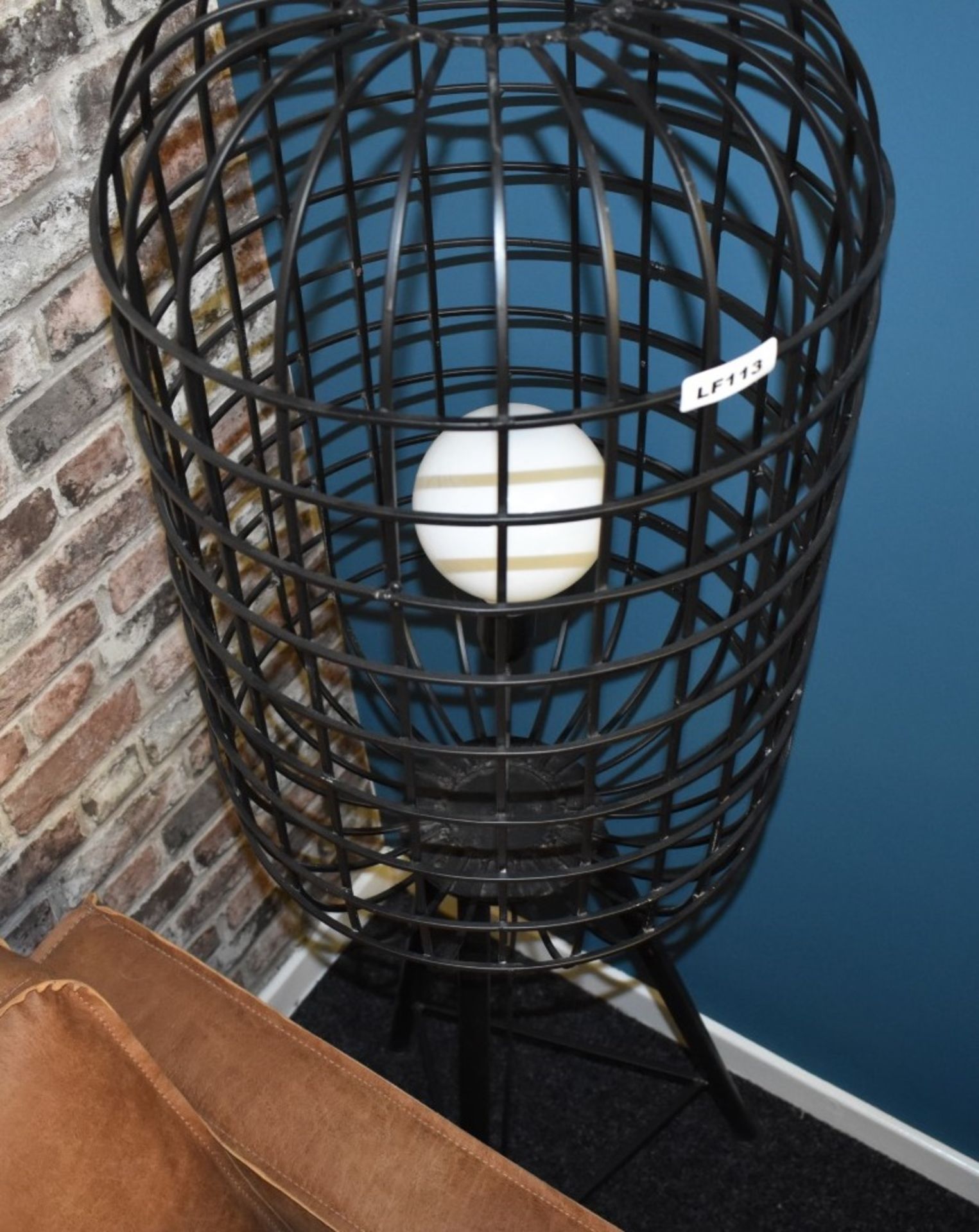 1 x Industrial Designed Cage Floor Lamp With Distressed Finish, Tripod Stand, and Inline On/Off - Image 6 of 8