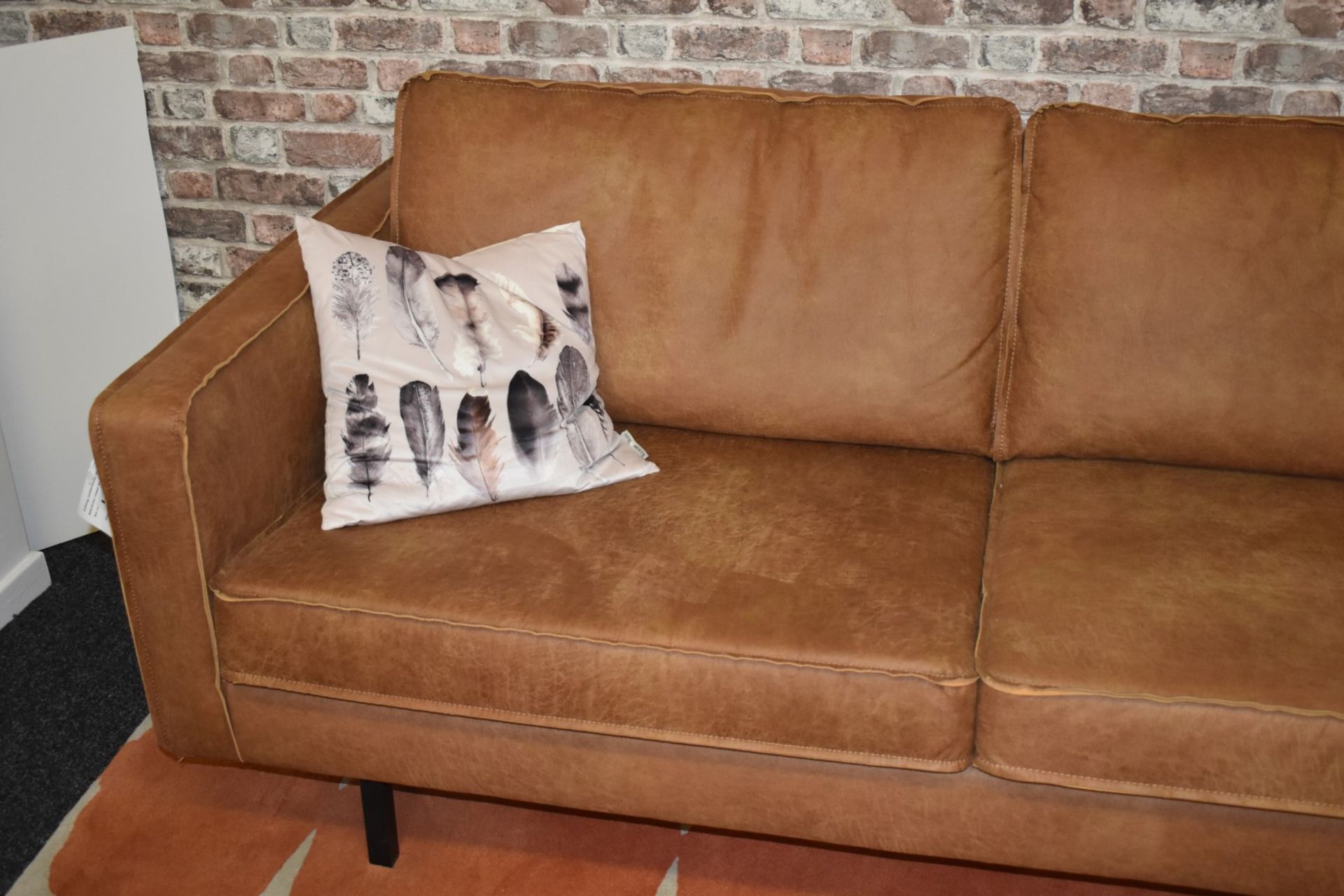 1 x Rodeo Two Seater Tan Leather Sofa With Kilburn & Scott Feather Cushions - Image 8 of 13