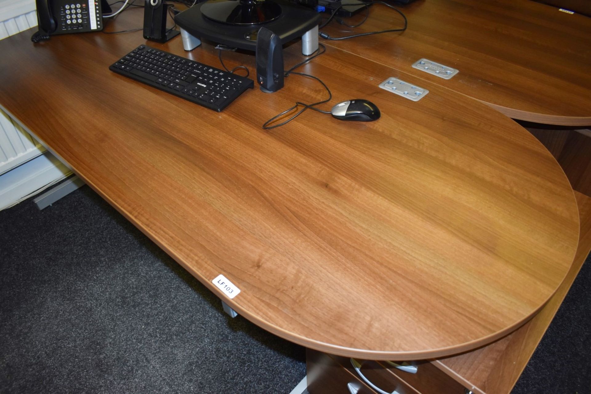 1 x Contemporary Office Desk - Features Semi Circle Meeting Point, Walnut Finish and Matching Drawer - Image 3 of 5