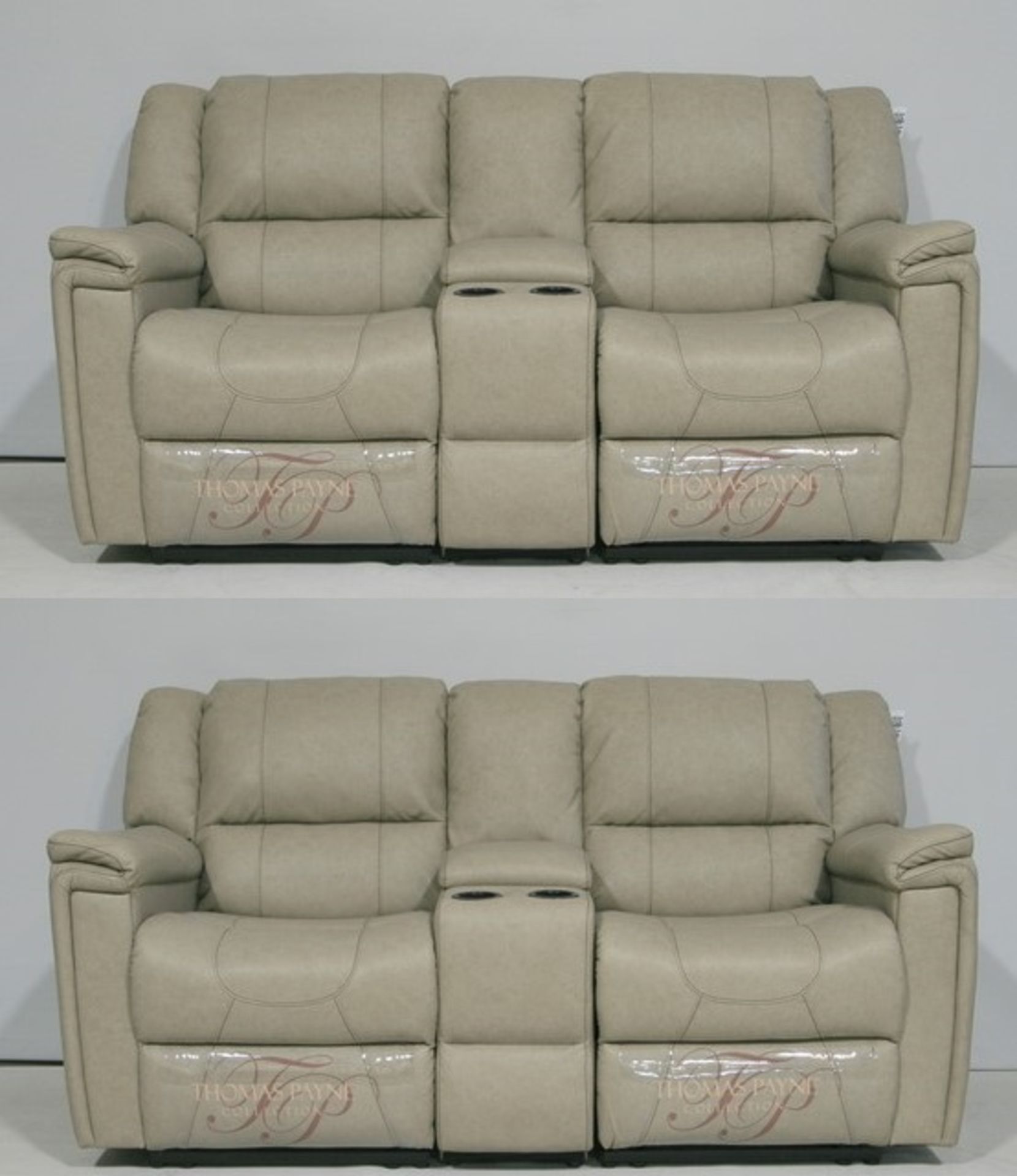 2 x Thomas Payne Reclining Wallhugger Theater Seating Love Seat Couches With Center Consoles and