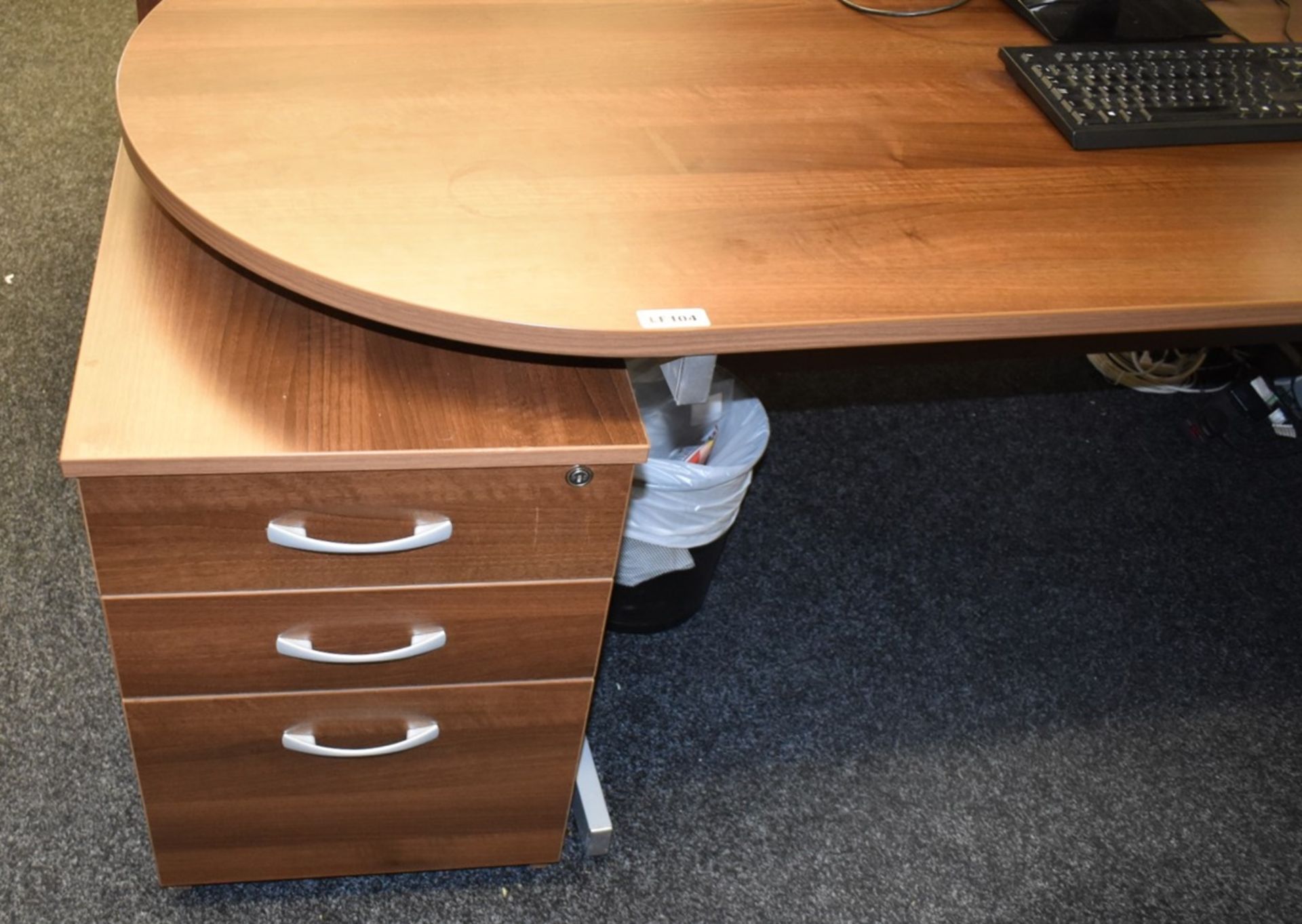 1 x Contemporary Office Desk - Features Semi Circle Meeting Point, Walnut Finish and Matching Drawer - Image 3 of 6