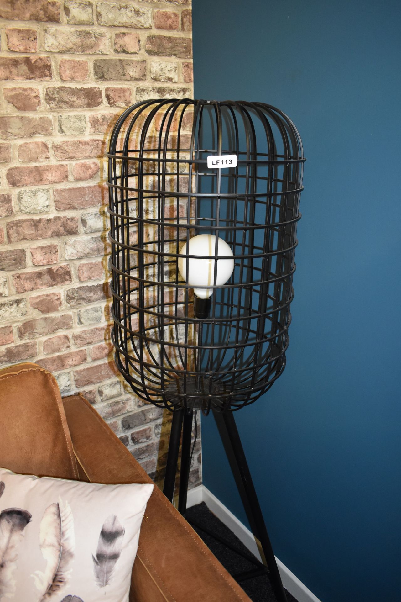 1 x Industrial Designed Cage Floor Lamp With Distressed Finish, Tripod Stand, and Inline On/Off - Image 3 of 8