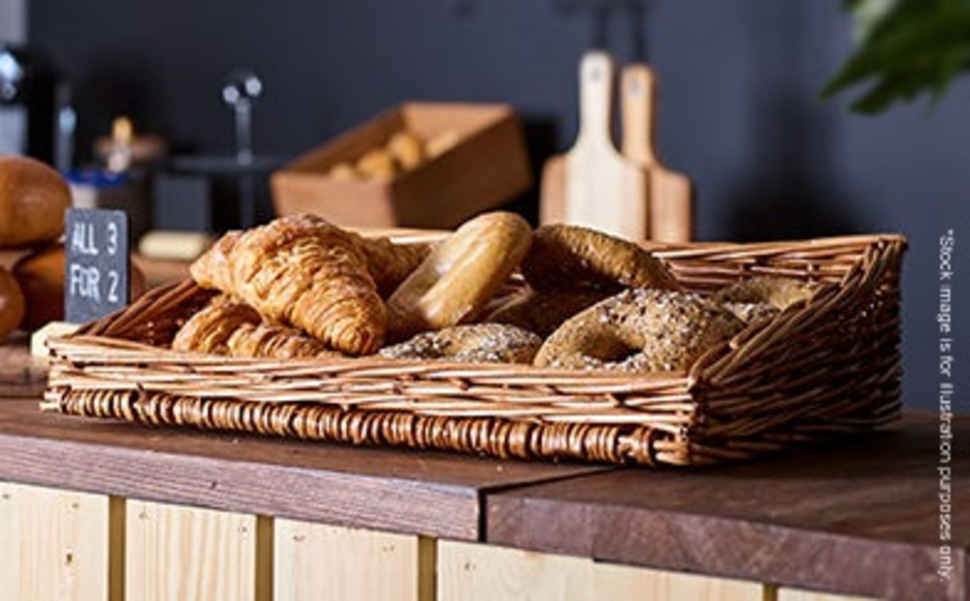 13 x Assorted Rustic Sloping Wicker Display Trays - Ex-Display, Removed From A Leading Patisserie In