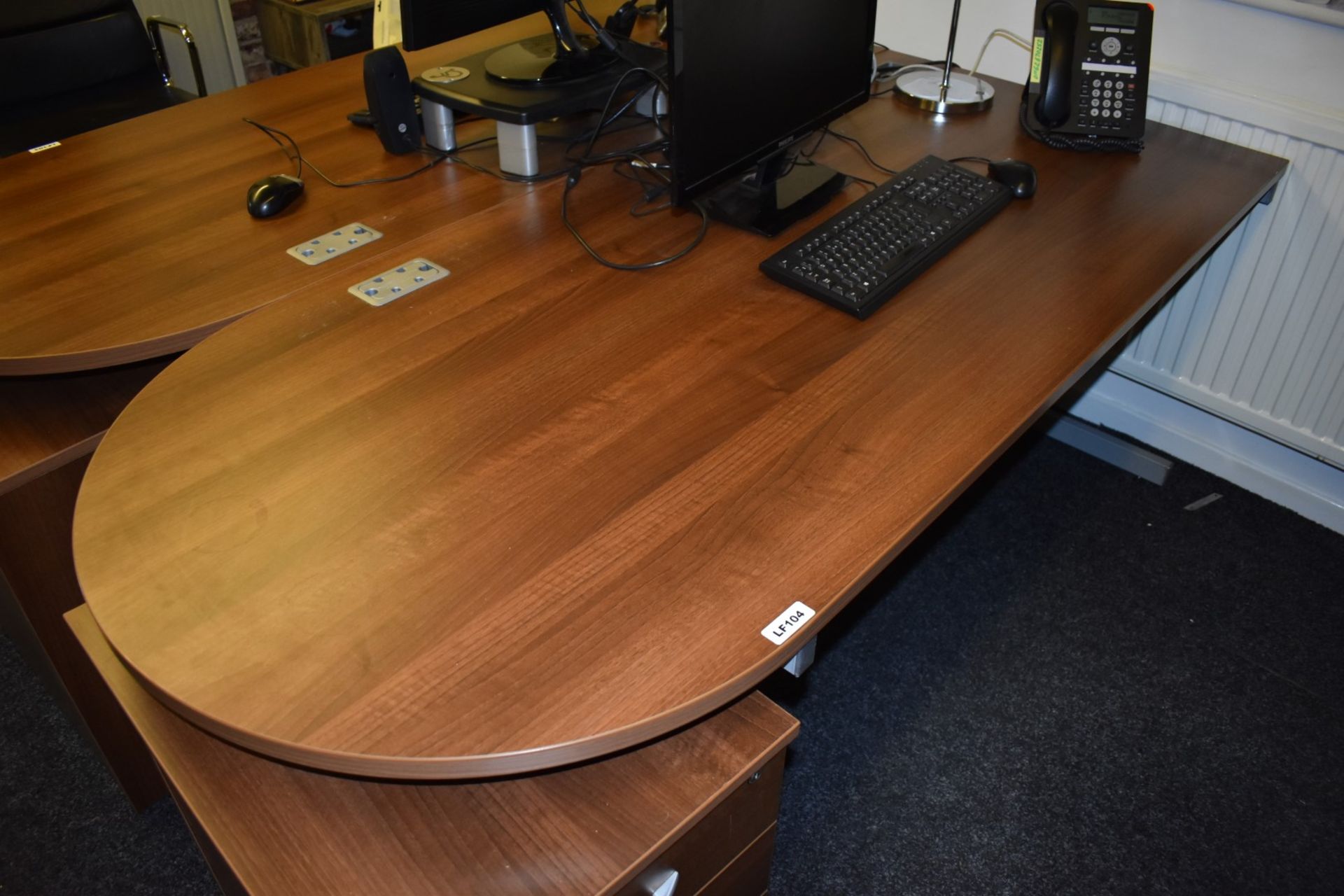1 x Contemporary Office Desk - Features Semi Circle Meeting Point, Walnut Finish and Matching Drawer - Image 4 of 6