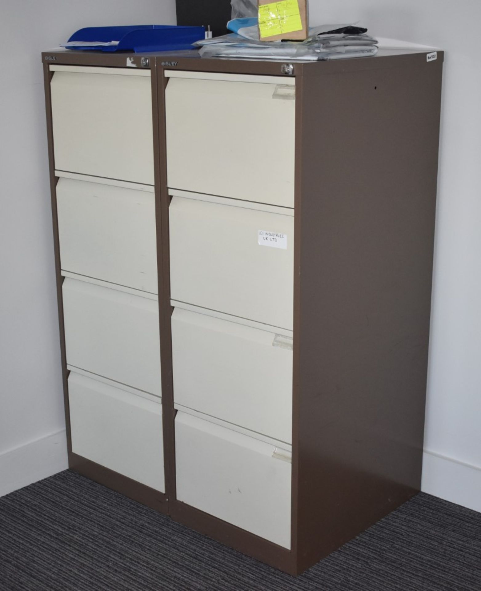 2 x Bisley Four Drawer Filing Cabinets - Includes 1 x Key - Height 132 cms - Ref 332 - CL501 -