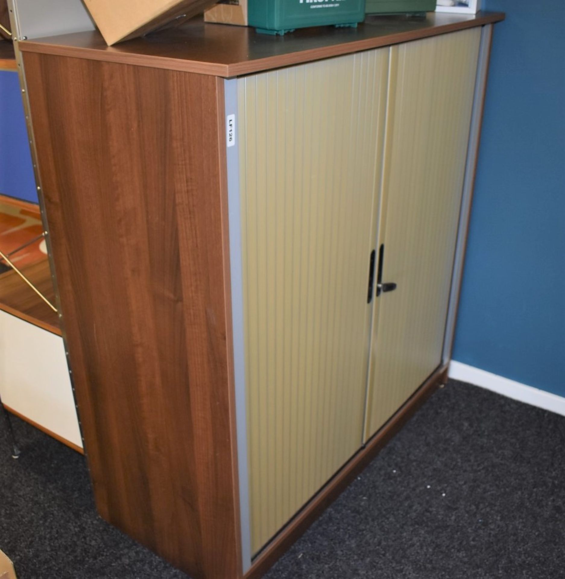 1 x Office Storage Cabinet With Walnut Finish and Tambour Doors - Includes Key - Image 4 of 4