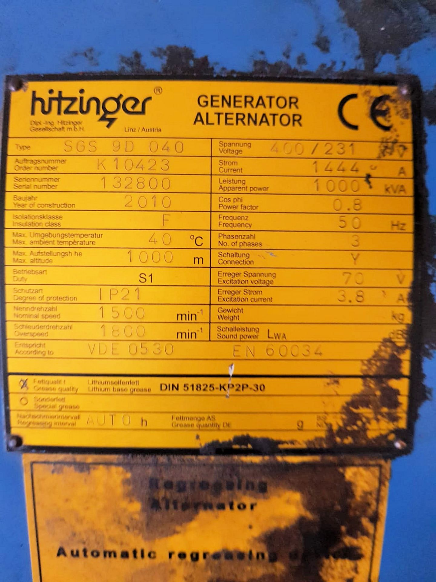 1 x 1987 Hitzinger SGS 9D 040 Generator - Only 800 Hours Use - Ref: T4UB/HZ - CL333 - Location: - Image 3 of 20
