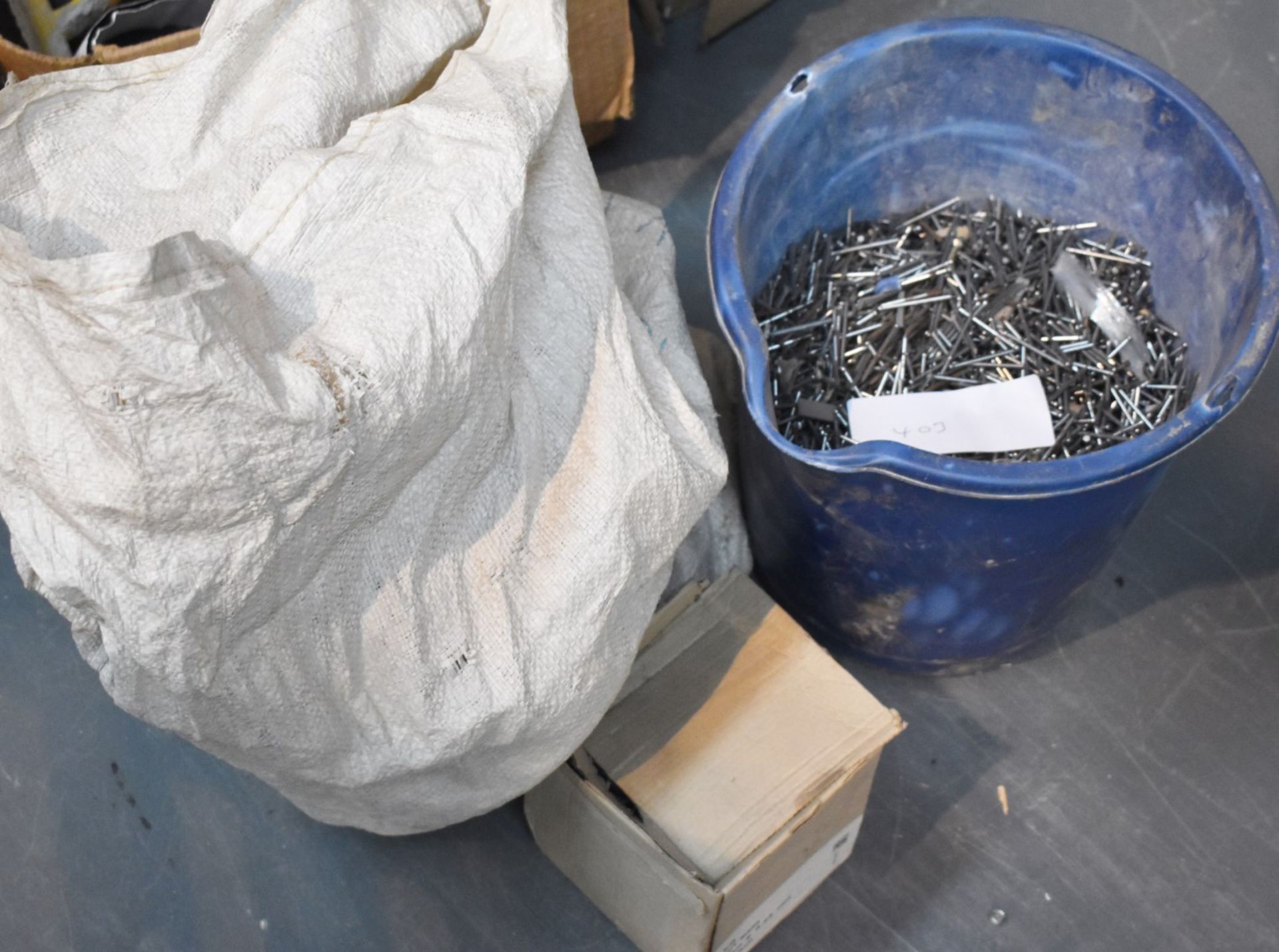 1 x Large Collection of Nails - Includes Large Sack, Box and Bucket Filled With Various Sized