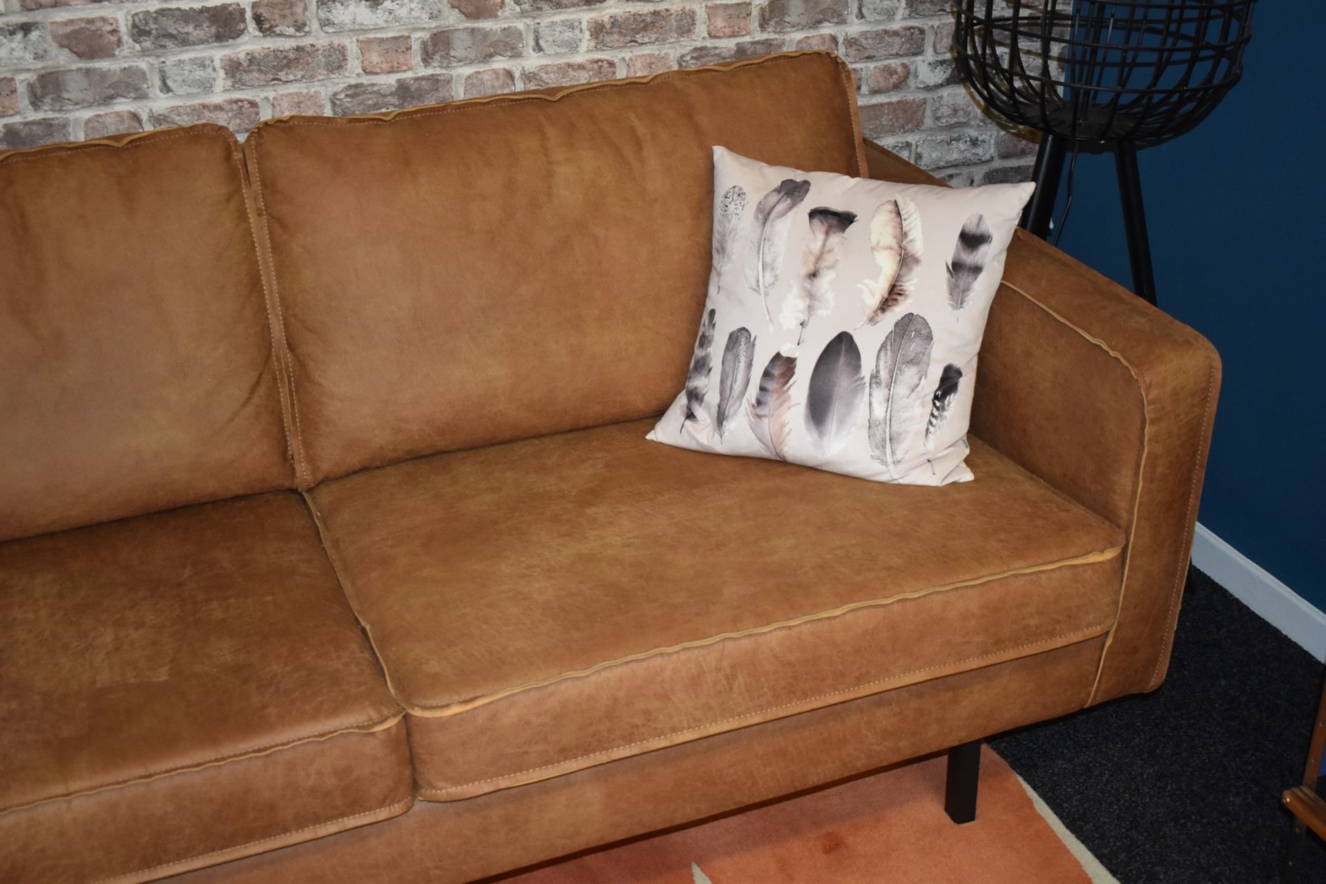 1 x Rodeo Two Seater Tan Leather Sofa With Kilburn & Scott Feather Cushions - Image 5 of 13