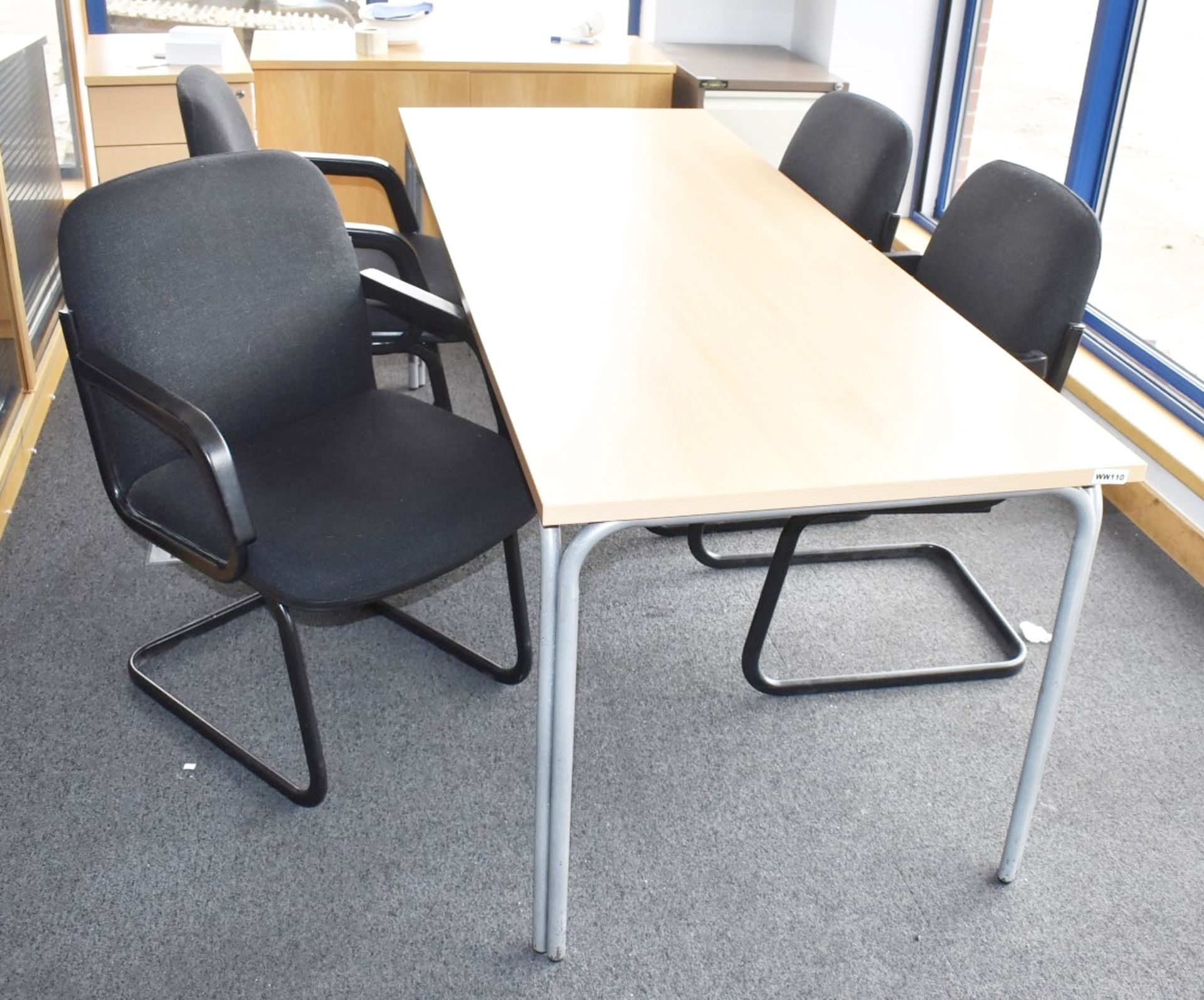 1 x Boardroom Meeting Table om Beech With 4 x Grey Fabric Chairs - Ref WW110 - H76 x W200 x D76