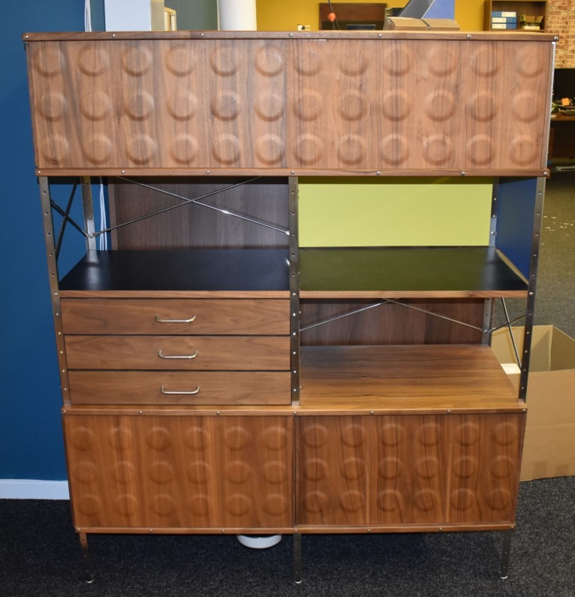 1 x Tall Sideboard Cabinet With Sliding Door Cupboards, Shelves, and Open Display Shelves