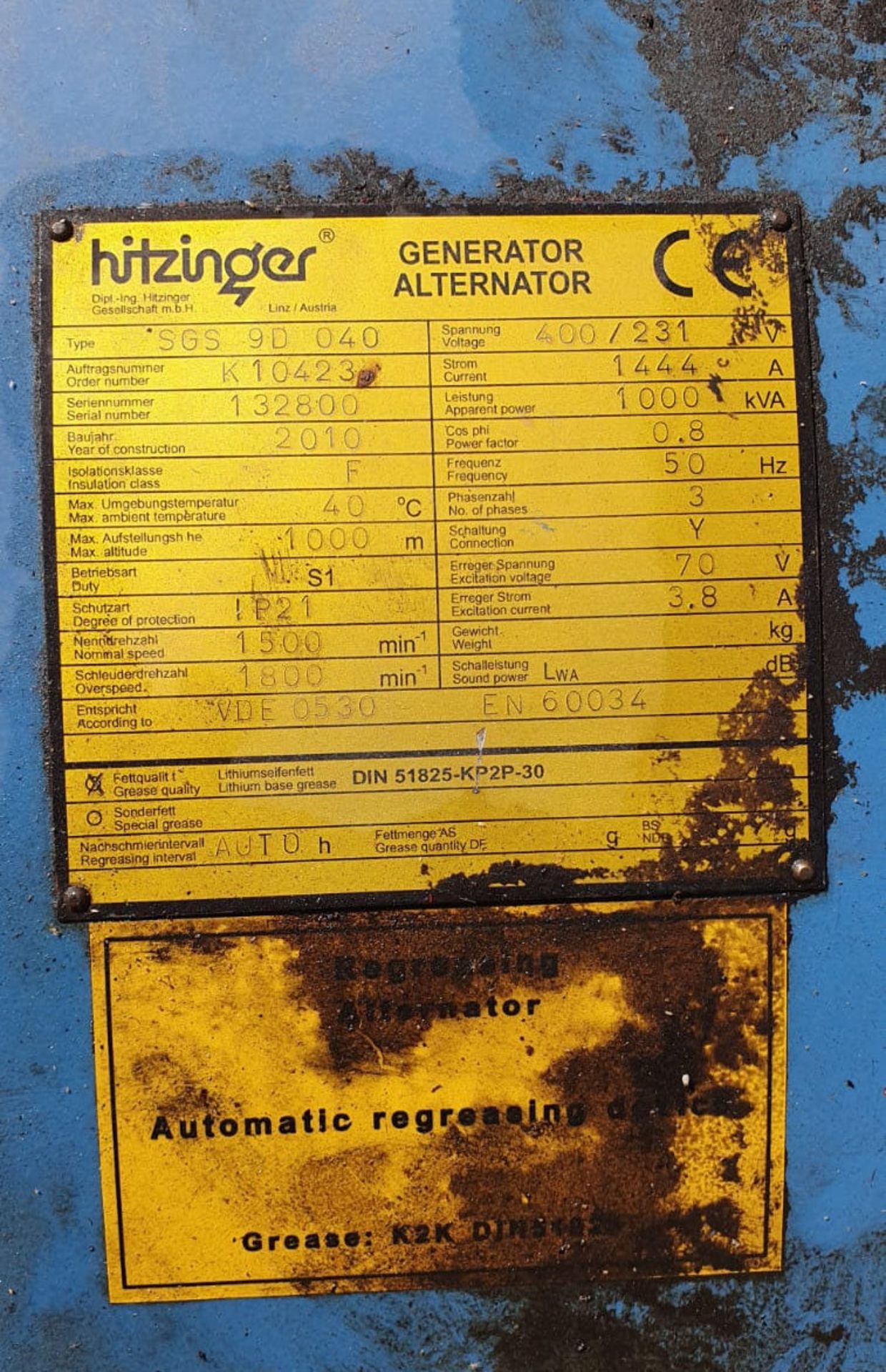 1 x 1987 Hitzinger SGS 9D 040 Generator - Only 800 Hours Use - Ref: T4UB/HZ - CL333 - Location: - Image 19 of 20