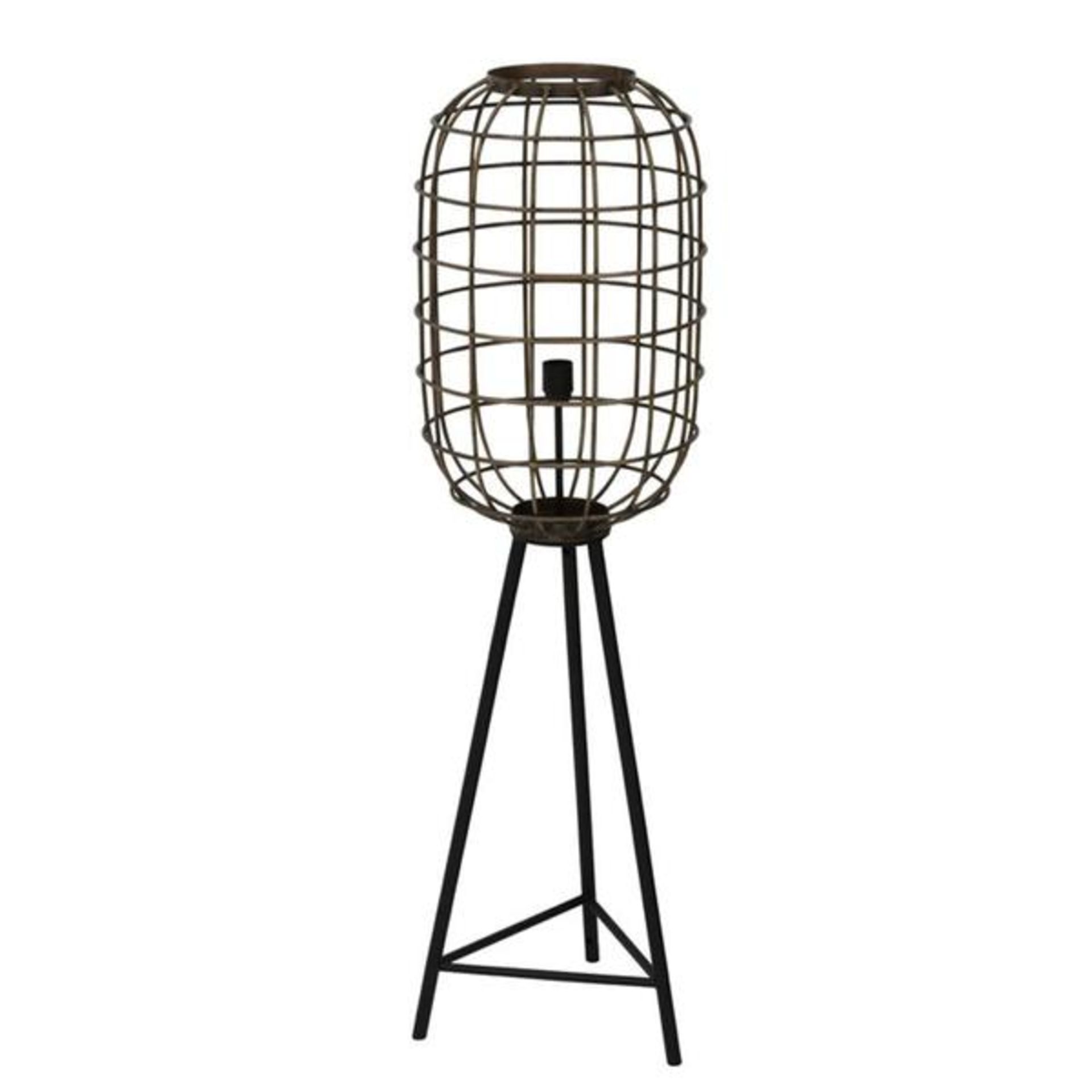 1 x Industrial Designed Cage Floor Lamp With Distressed Finish, Tripod Stand, and Inline On/Off