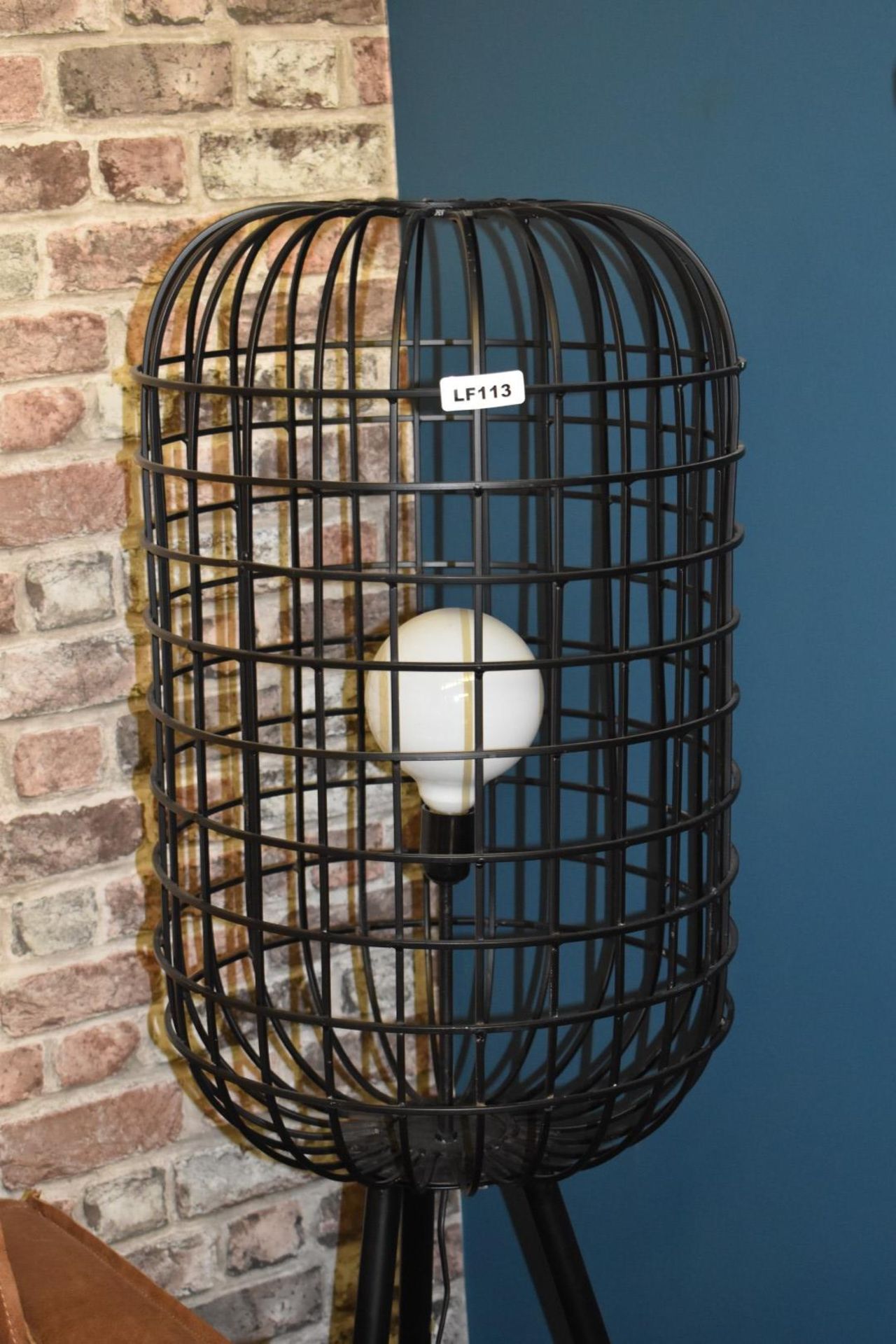 1 x Industrial Designed Cage Floor Lamp With Distressed Finish, Tripod Stand, and Inline On/Off - Image 5 of 8