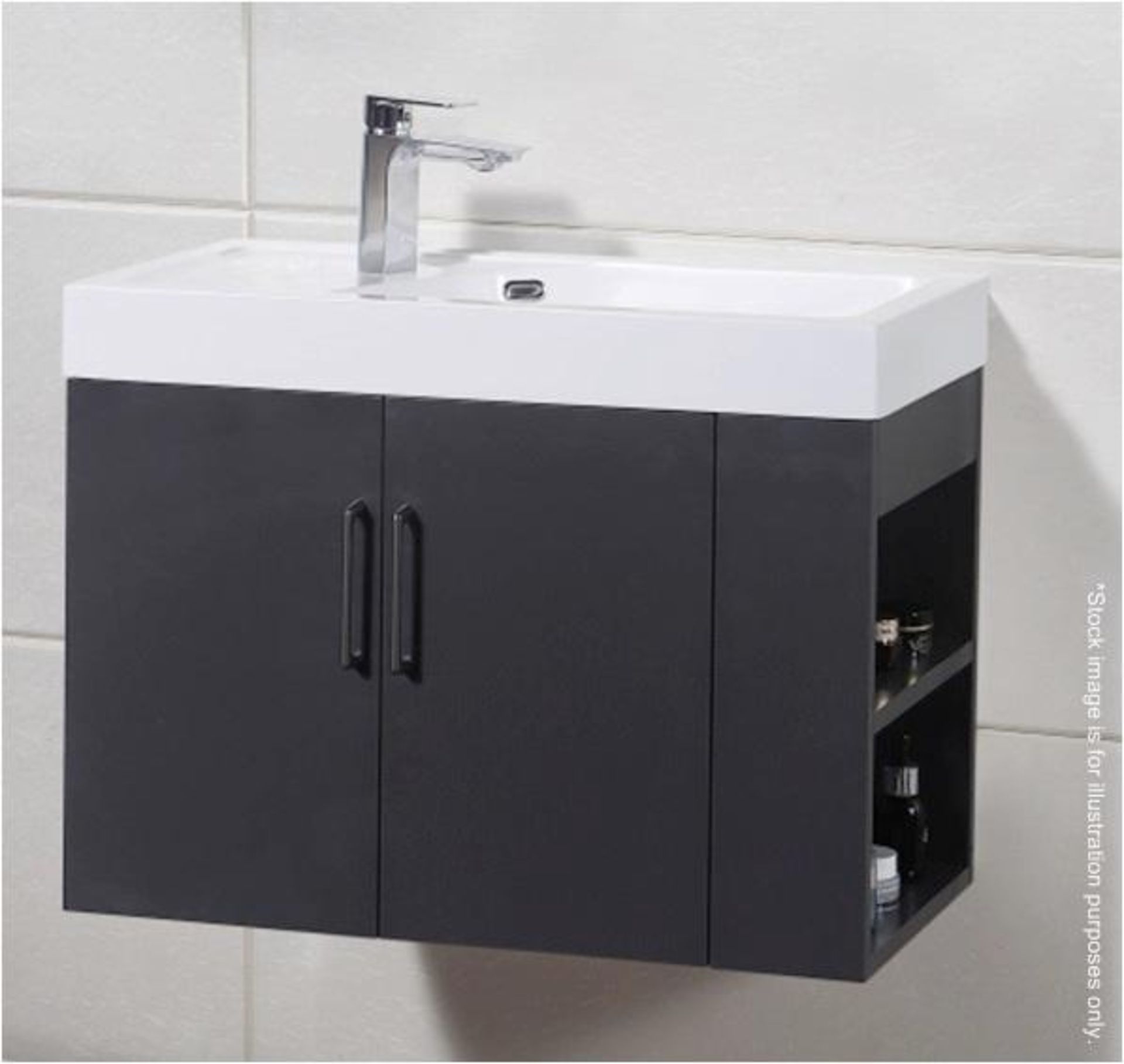 1 x Wall Hung Bathroom Vanity Unit Featuring A Gelcoat Coated Basin And Soft Close Drawers - Finish - Bild 2 aus 2