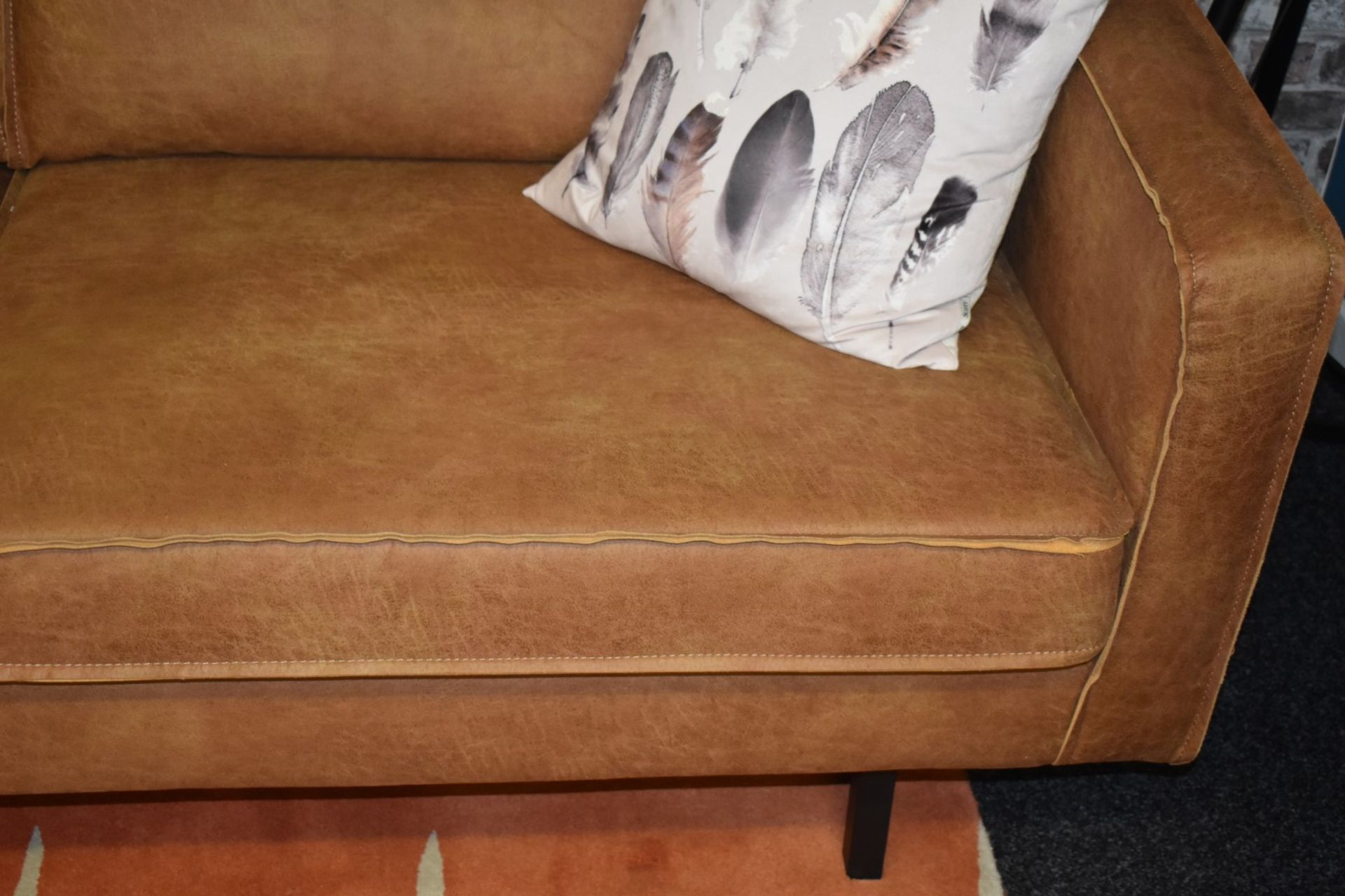 1 x Rodeo Two Seater Tan Leather Sofa With Kilburn & Scott Feather Cushions - Image 7 of 13