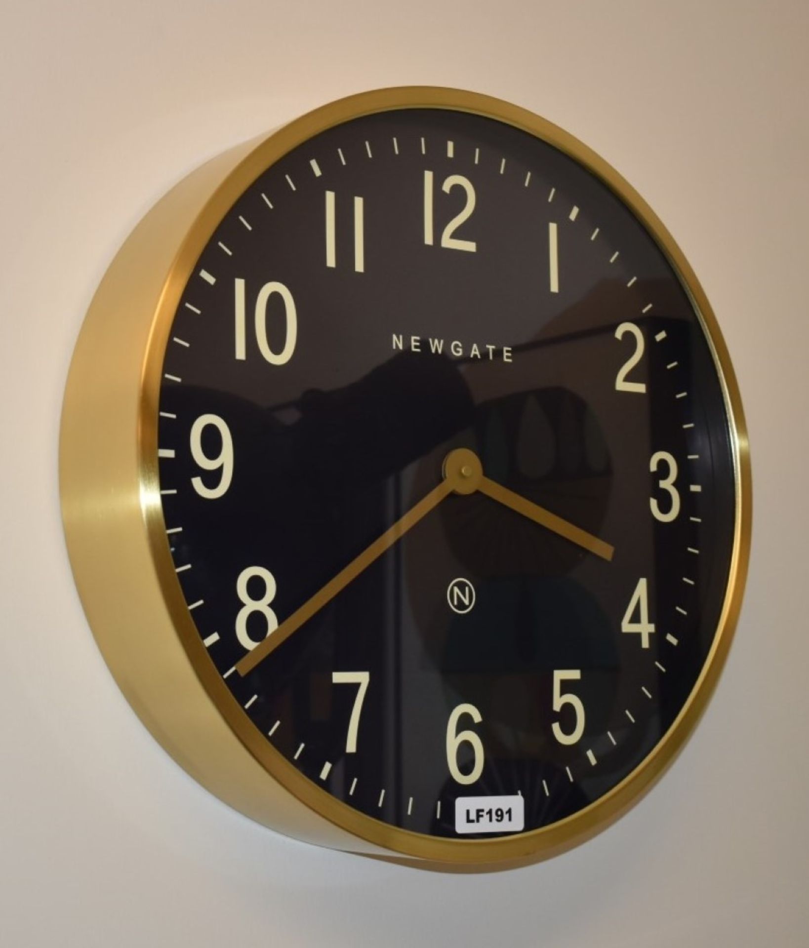 1 x Newgate Wimbledon Minimalist Wall Clock With Deep Brass Coloured Surround and Glass Front