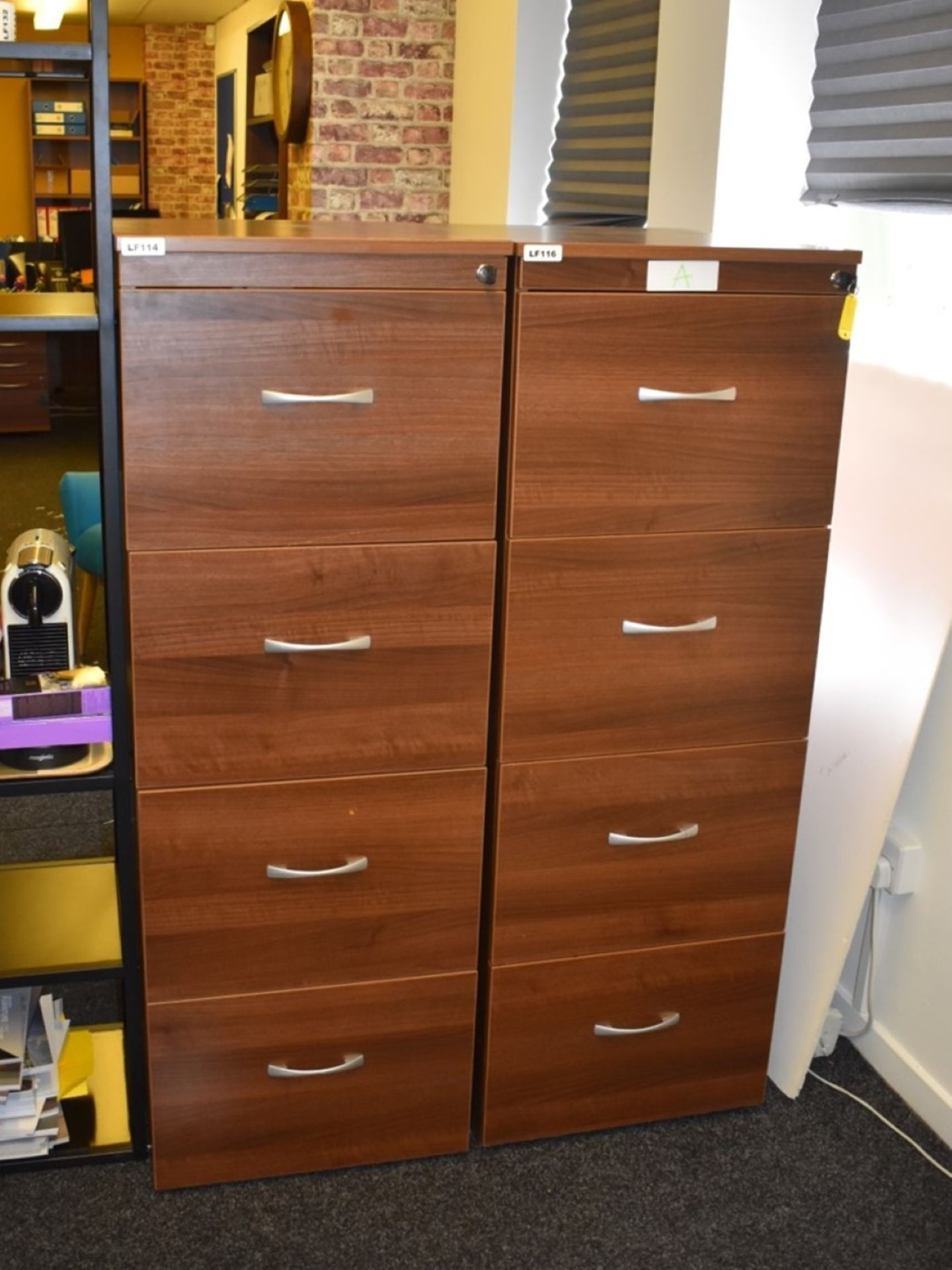 1 x Four Drawer Filing Cabinet With Walnut Finish - Keys Included - H136 x W48 x D60 cm - Image 4 of 4