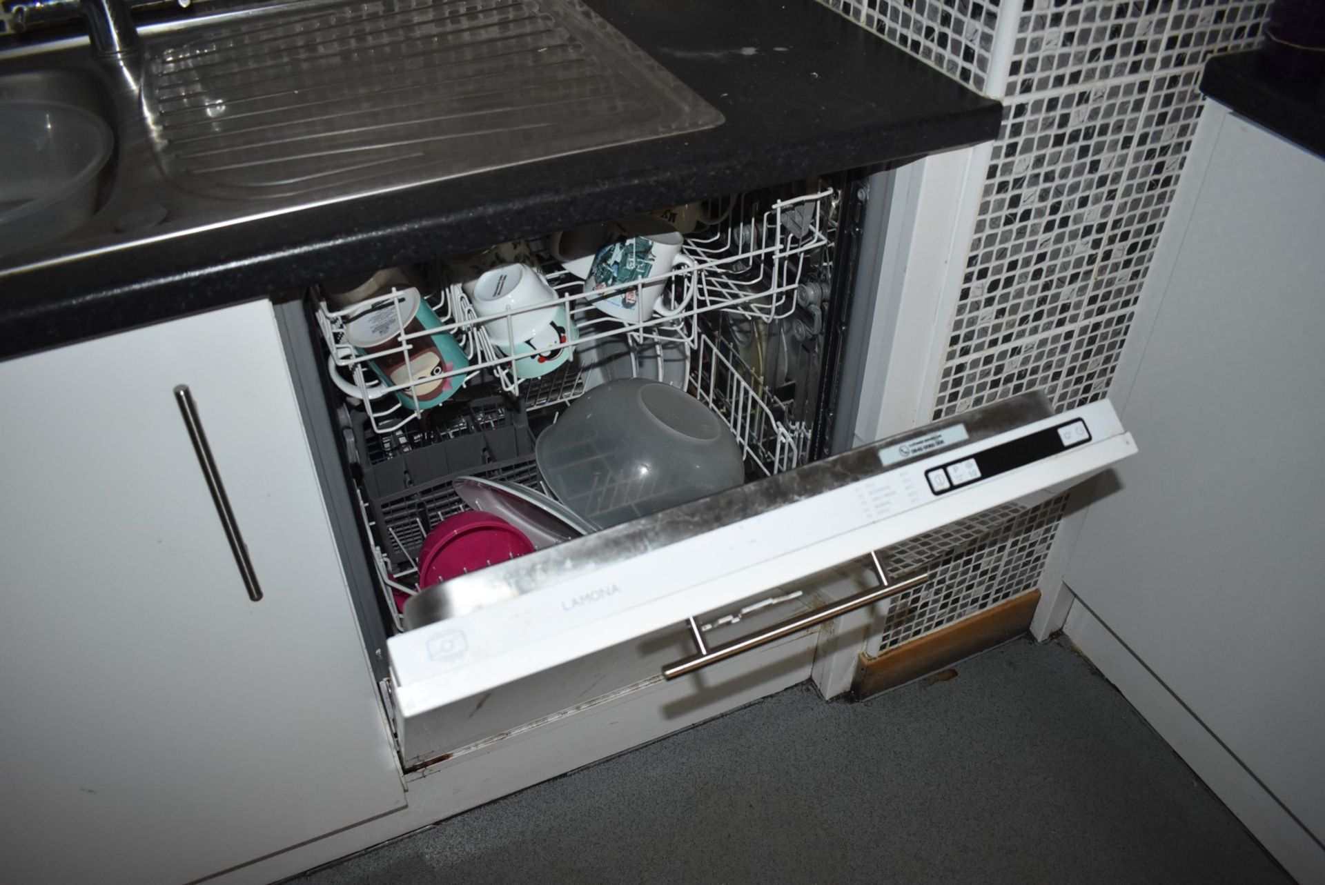 1 x White Gloss Fitted Kitchen With Stainless Steel Sink and Mixer Tap, Two Integrated Fridges and - Image 4 of 8