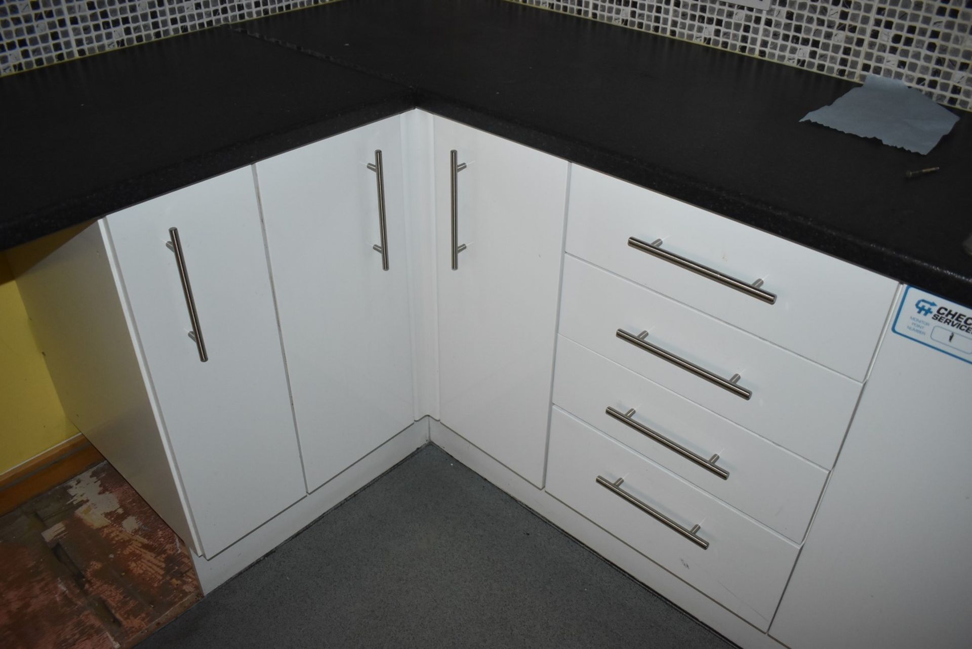 1 x White Gloss Fitted Kitchen With Stainless Steel Sink and Mixer Tap, Two Integrated Fridges and - Image 6 of 8