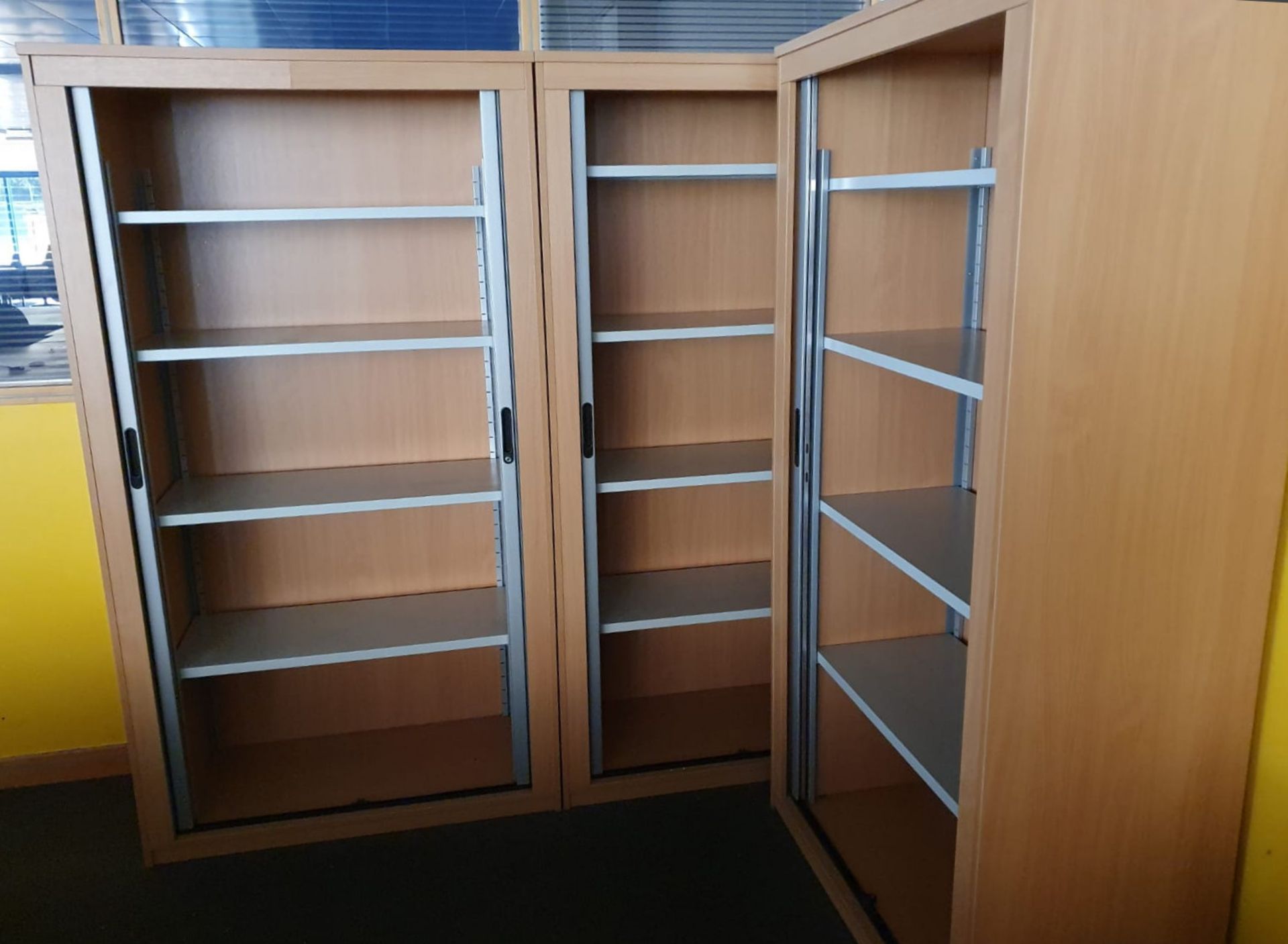 1 x Tambour Door Office Storge Cabinet in Beech and Silver - Modern Design With Four Internal - Image 3 of 3