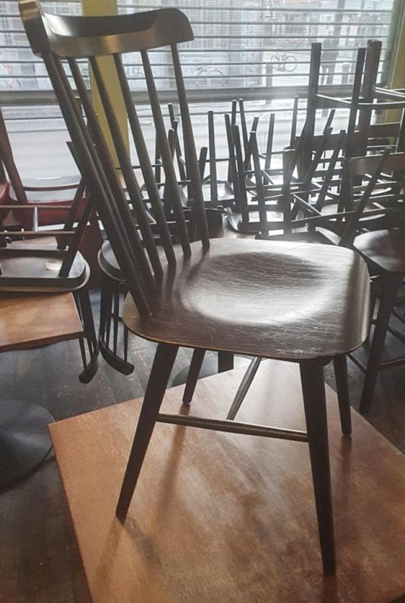 6 x Wooden Spindle Back Dining Chairs - Recently Taken From A Contemporary Caribbean Restaurant & Lo